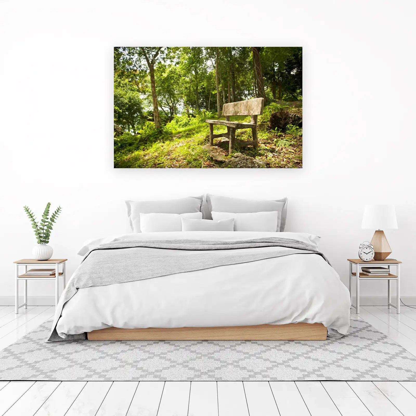 Tranquil Forest Bench Serenity Wall Art