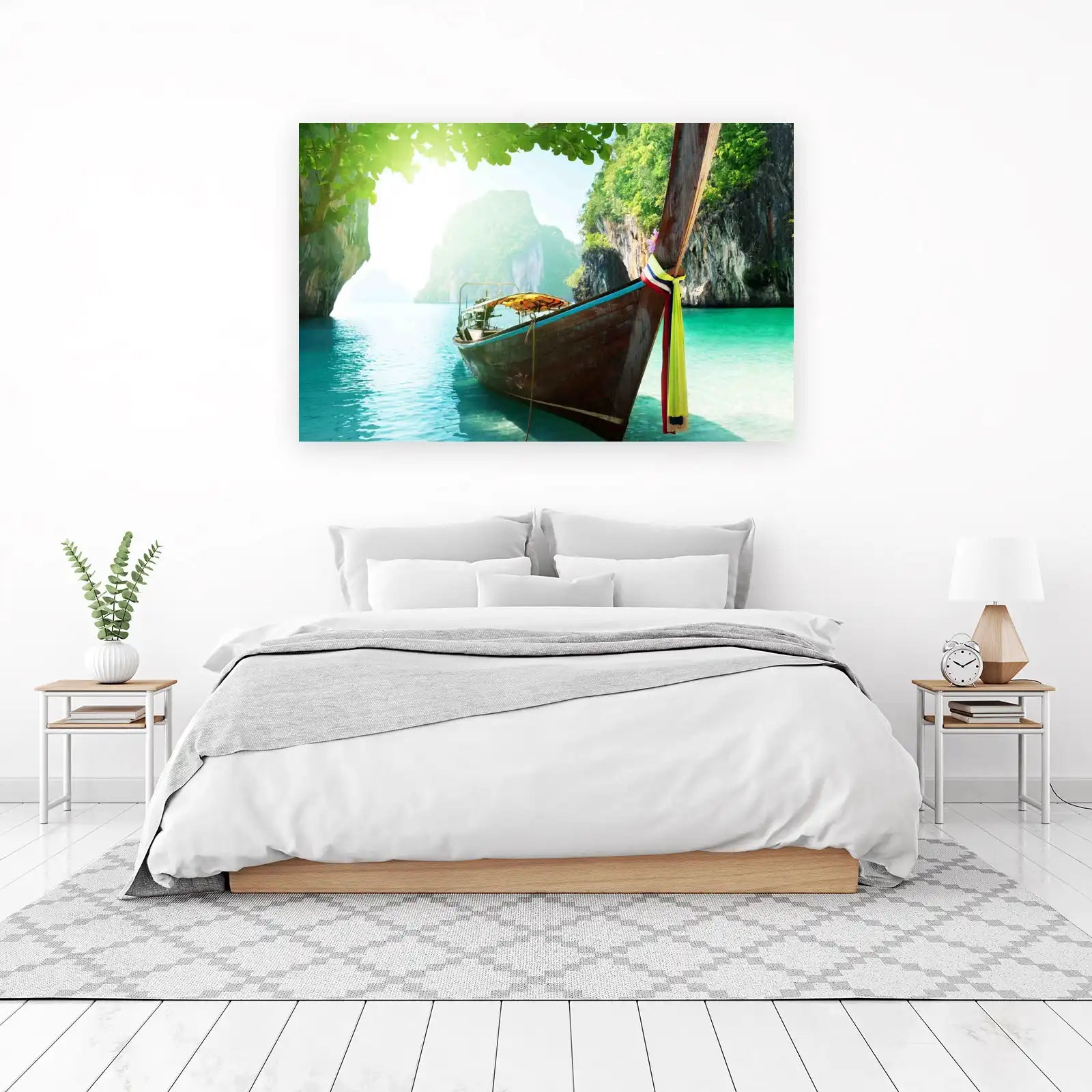 Serene Beach Boat Tropical Landscape Wall Art