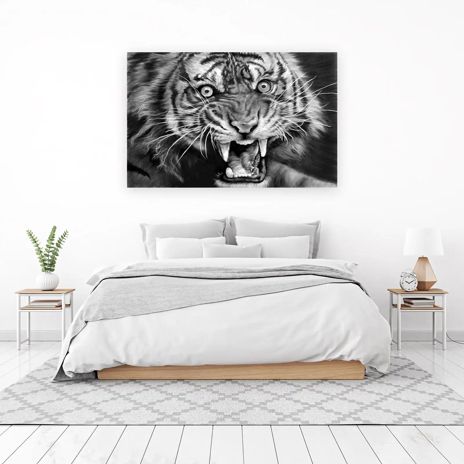 Majestic Roaring Tiger Charcoal Art Wall Art