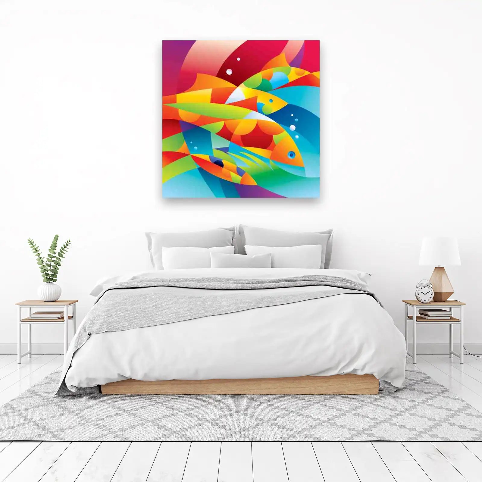 Vibrant School of Fish Abstract Wall Art