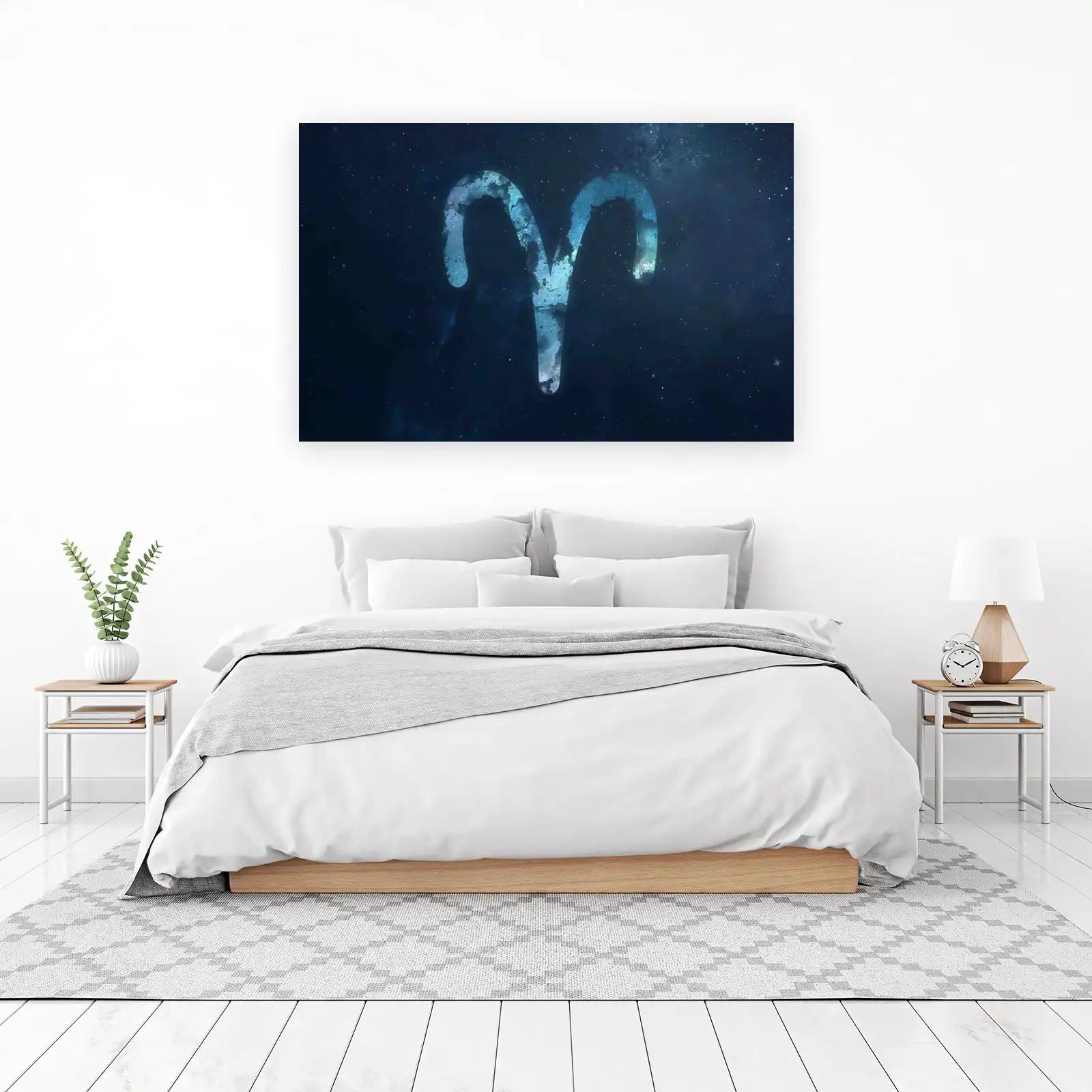 Mystic Aries Zodiac Symbol Dark Blue Wall Art