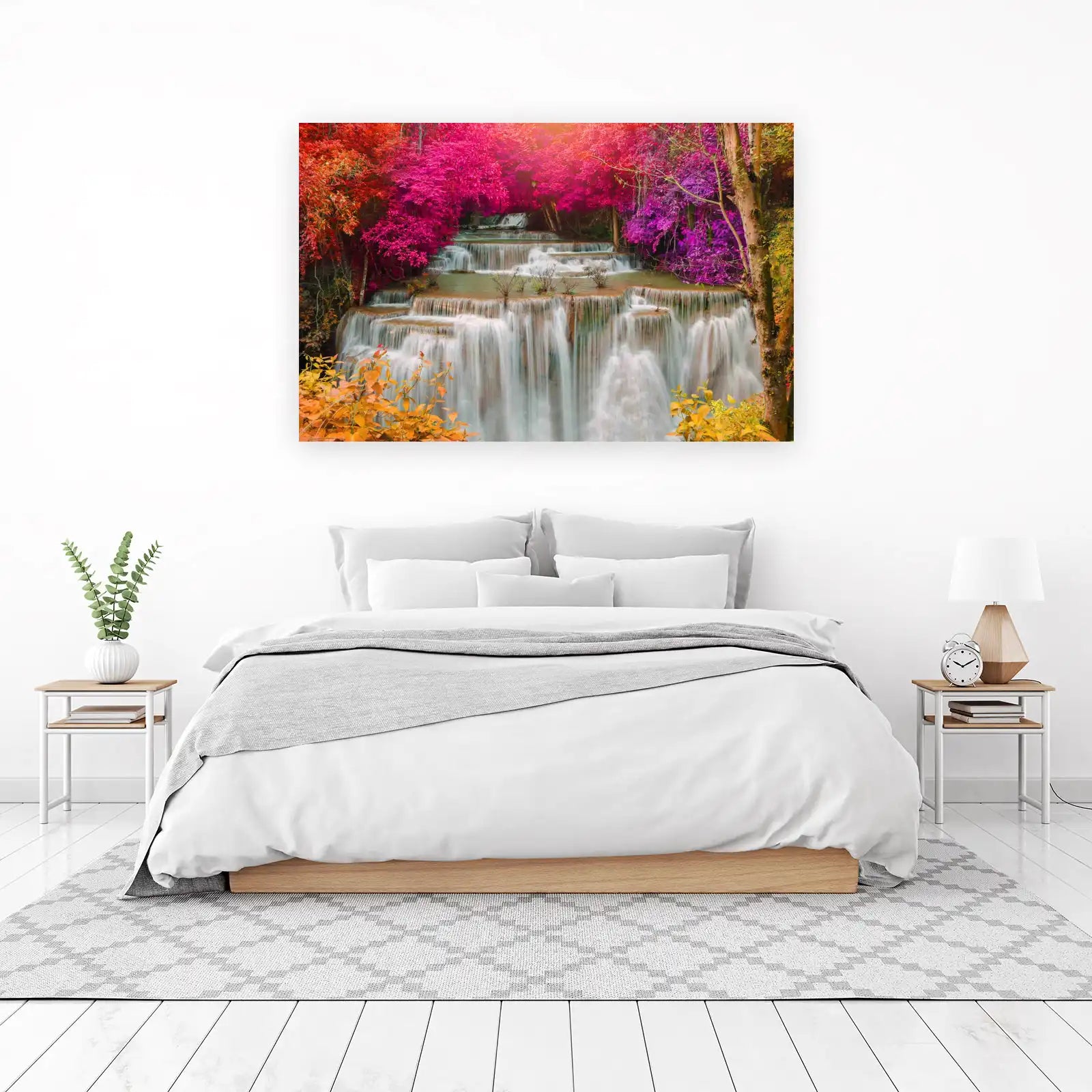 Enchanting Waterfall & Magenta Forest Wall Art