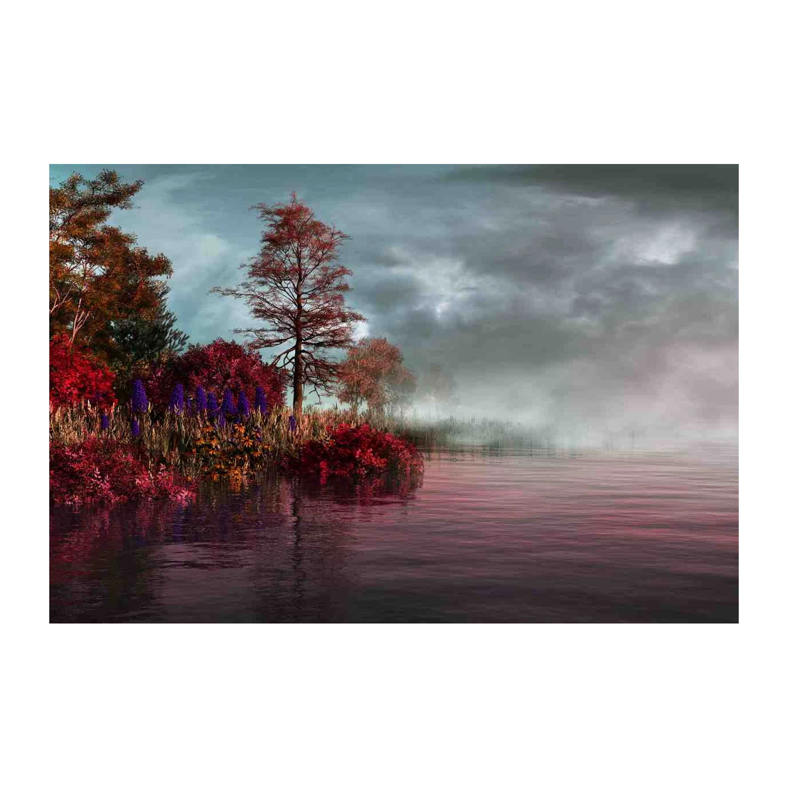 Misty Autumn Lake Serenity Wall Art