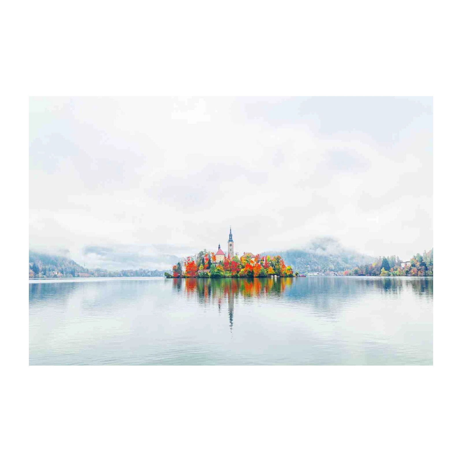 Tranquil Lake Island Autumn Wall Art