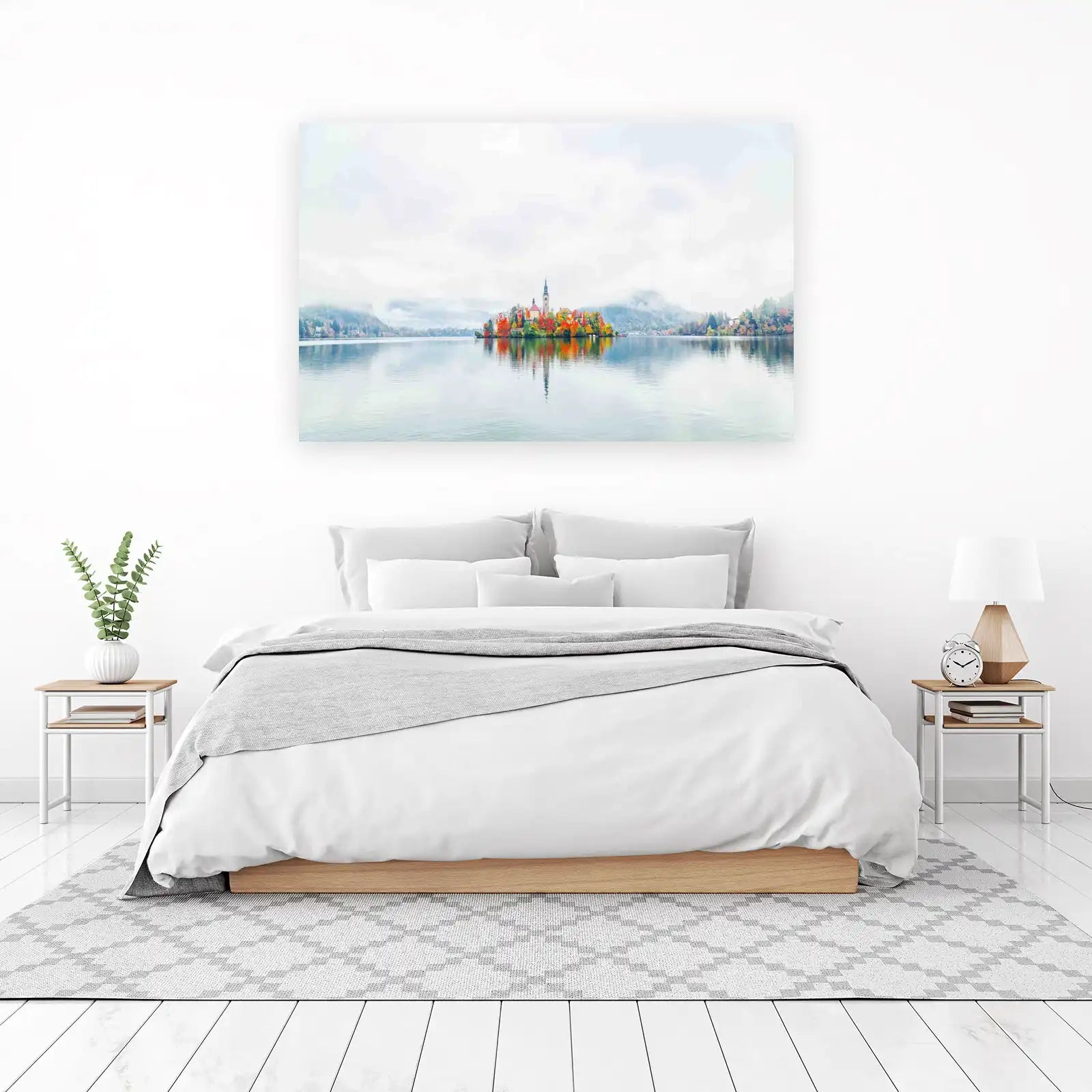 Tranquil Lake Island Autumn Wall Art