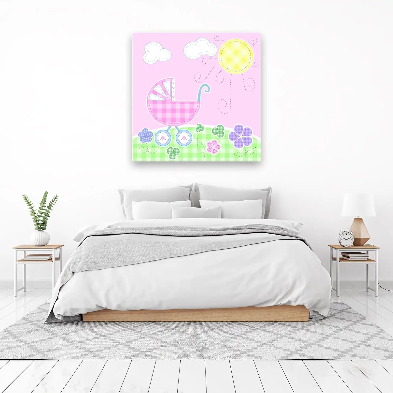 Cute Baby Pram & Flowers Wall Art