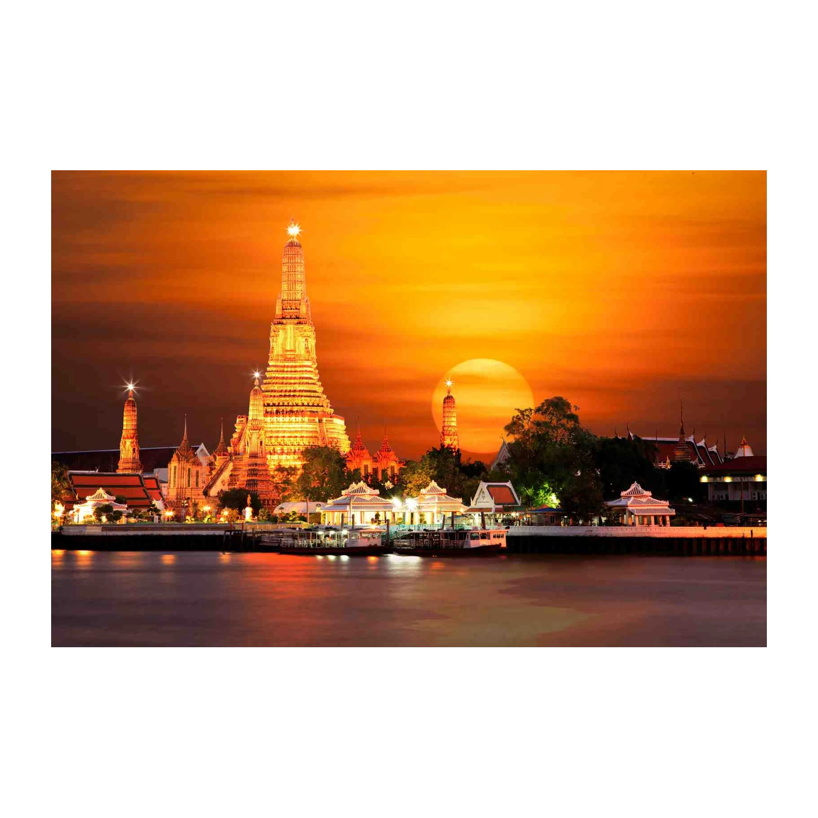 Bangkok Temple Sunset Wall Art
