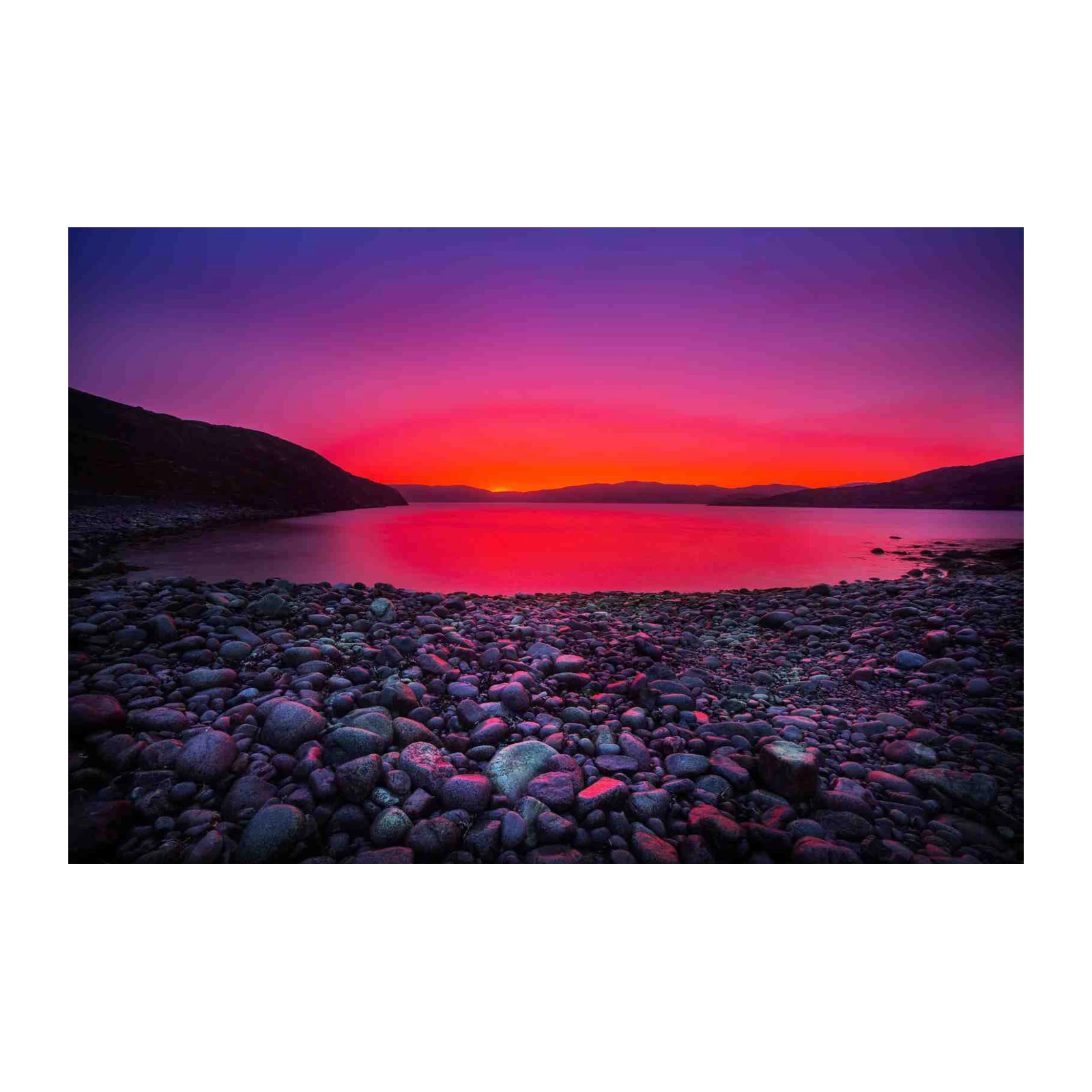 Vibrant Sunset Lake & Rocks Wall Art