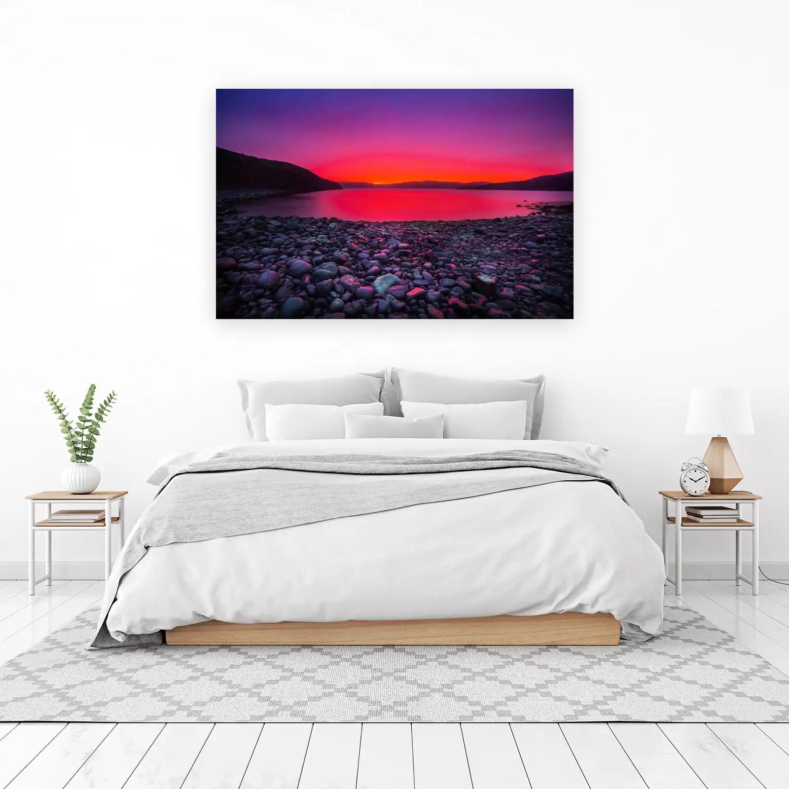 Vibrant Sunset Lake & Rocks Wall Art
