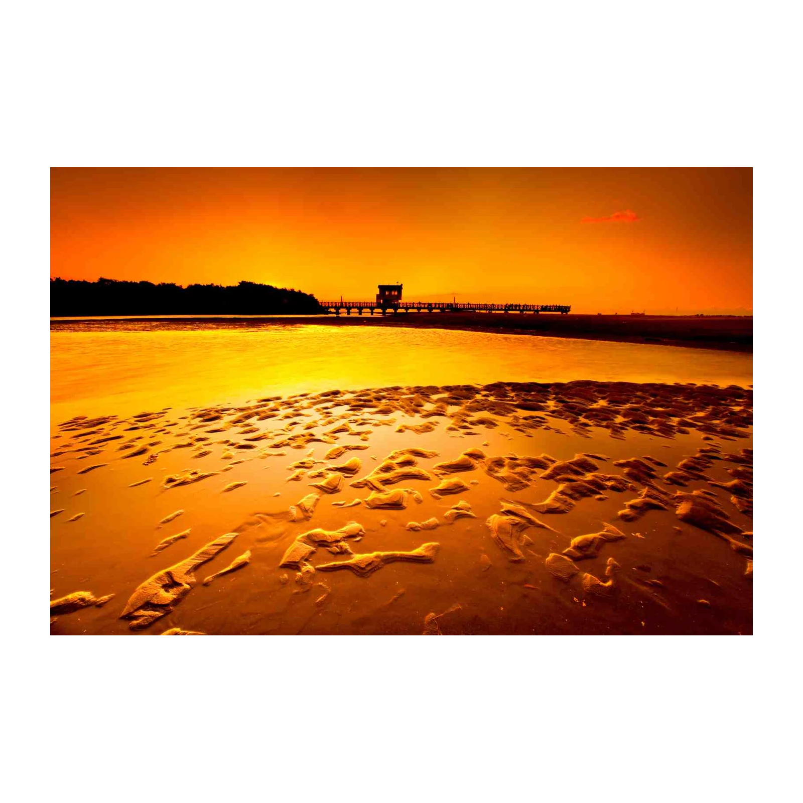 Golden Sunset Beach Pier Wall Art