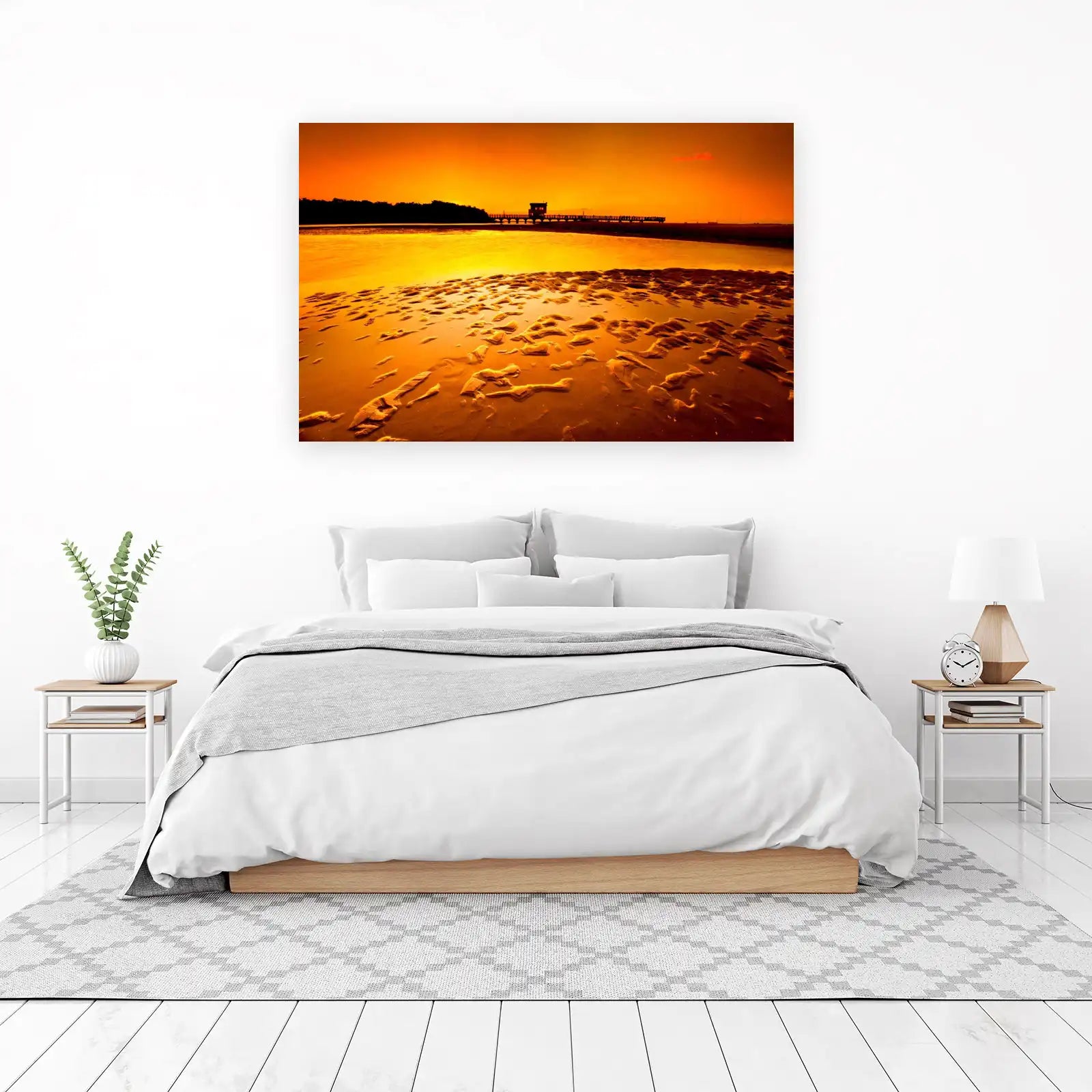 Golden Sunset Beach Pier Wall Art