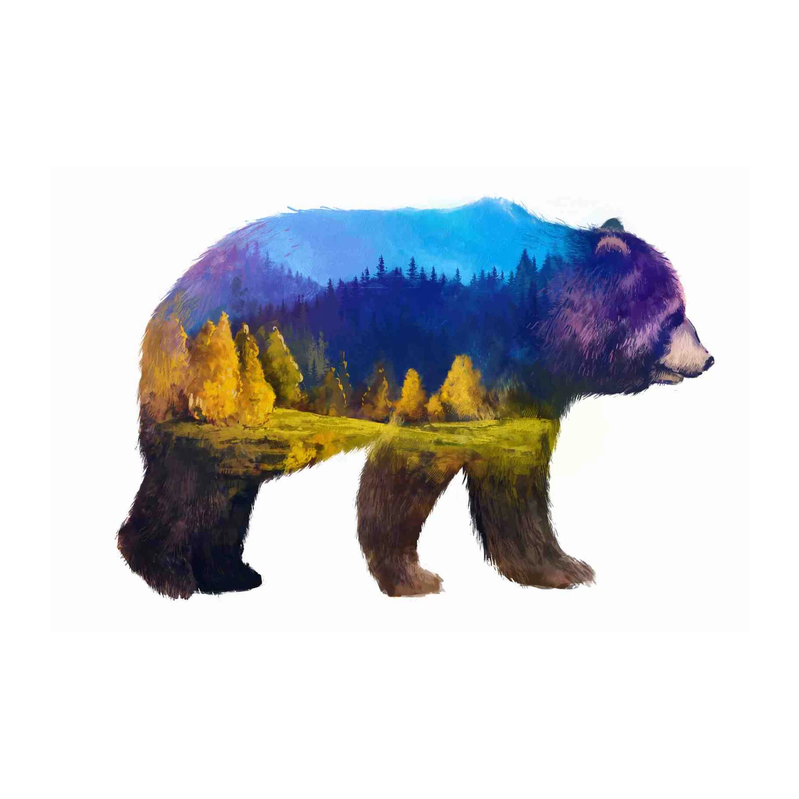 Majestic Bear Forest Double Exposure Wall Art