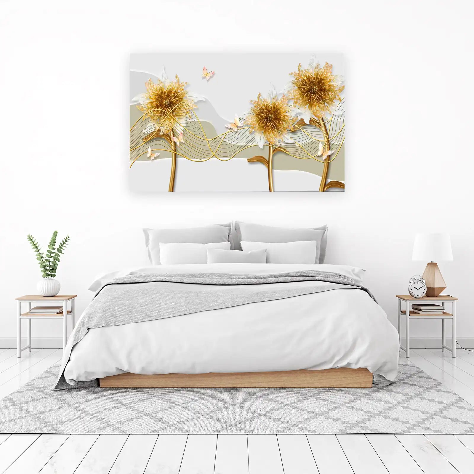Golden Floral Elegance Butterfly Wall Art