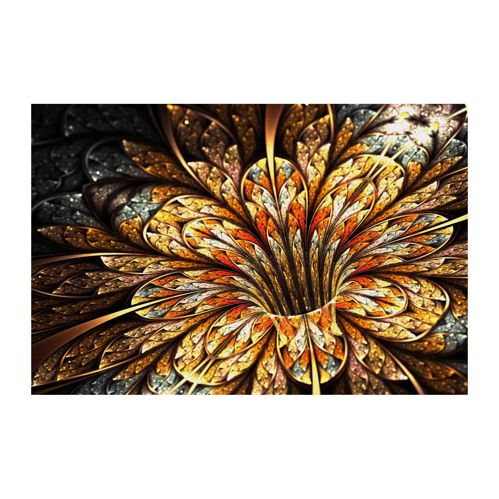 Golden Fractal Flower Wall Art