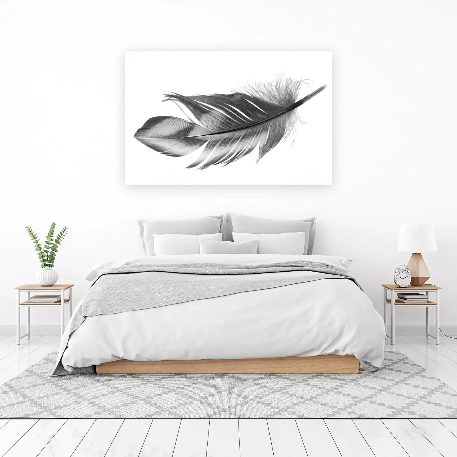 Elegant Feather Close-Up Black & White Wall Art