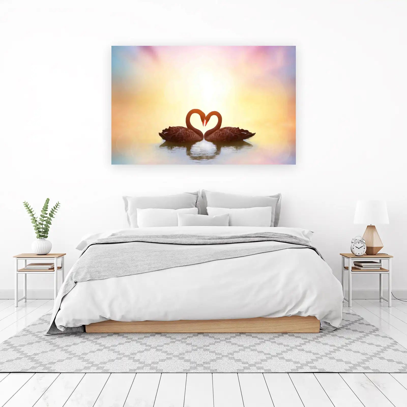 Romantic Black Swans Heart Wall Art