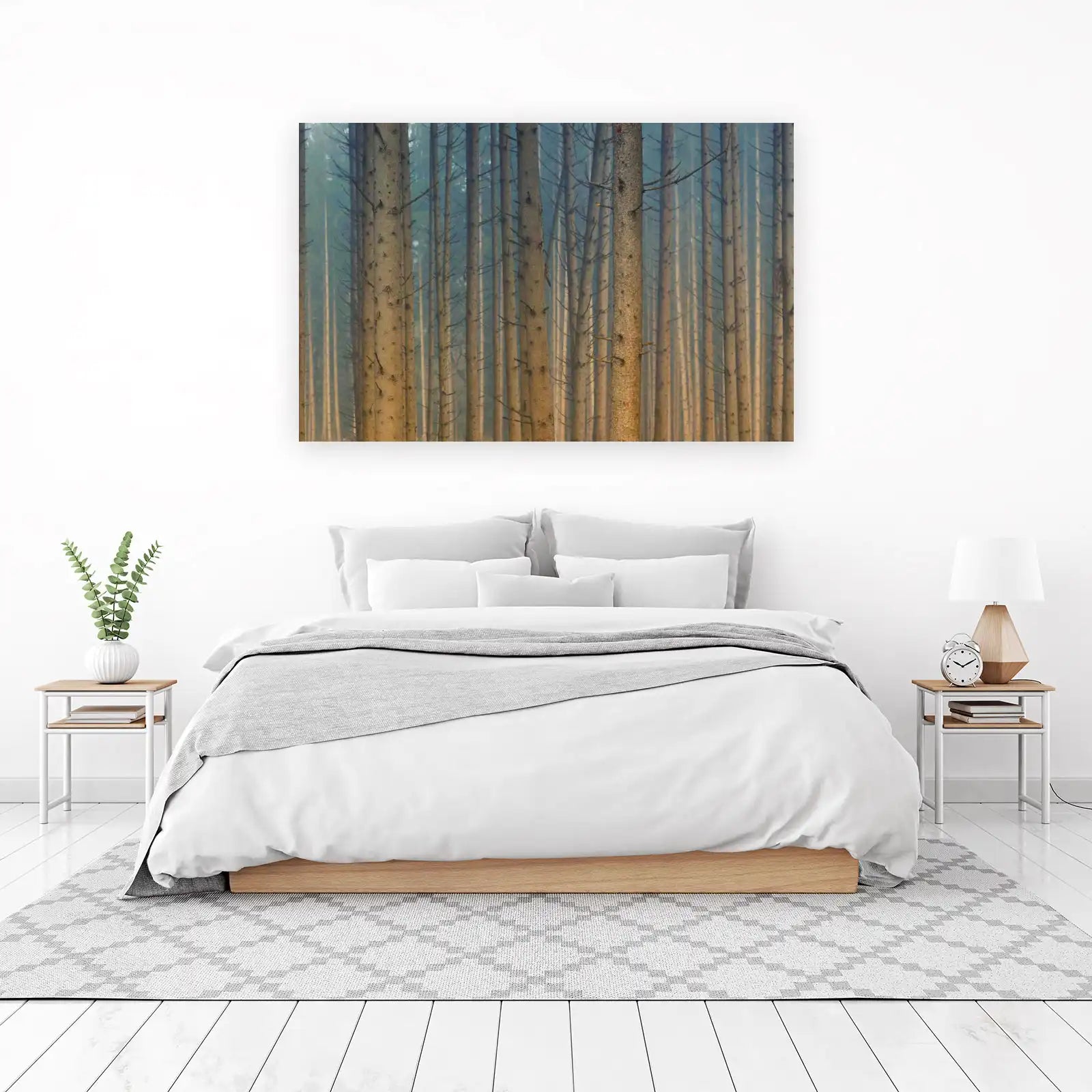 Misty Forest Tree Trunks Wall Art