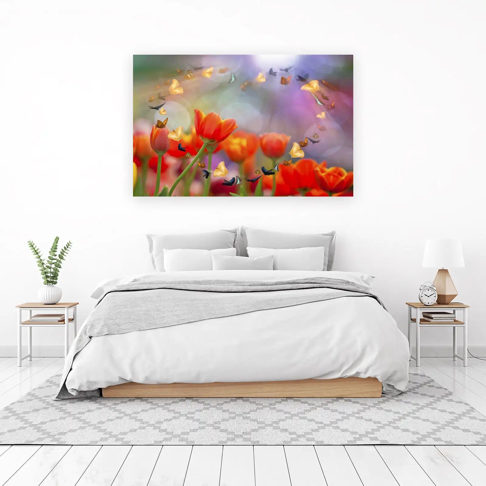 Vibrant Butterfly Tulip Garden Wall Art