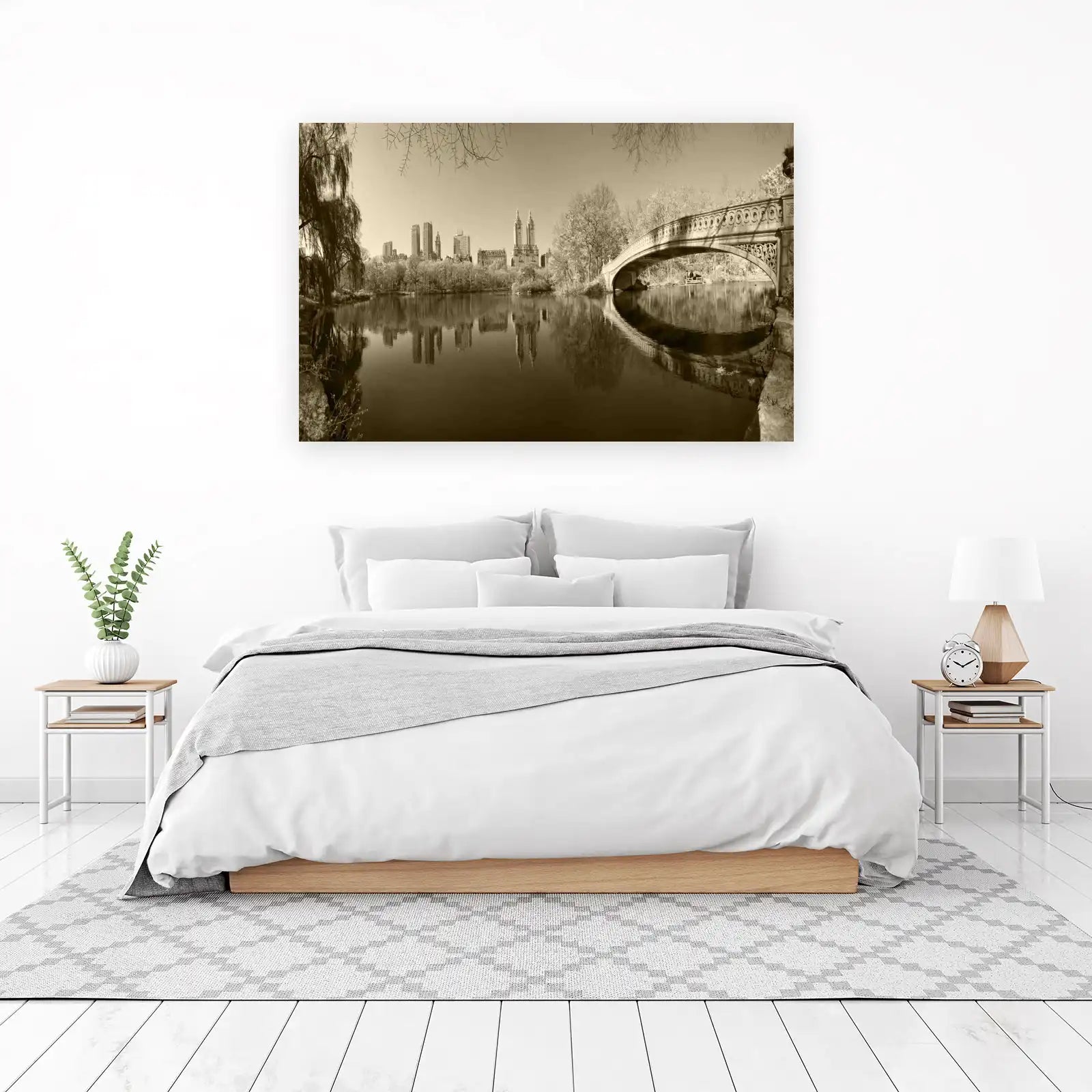 Serene Central Park Bridge Sepia Wall Art