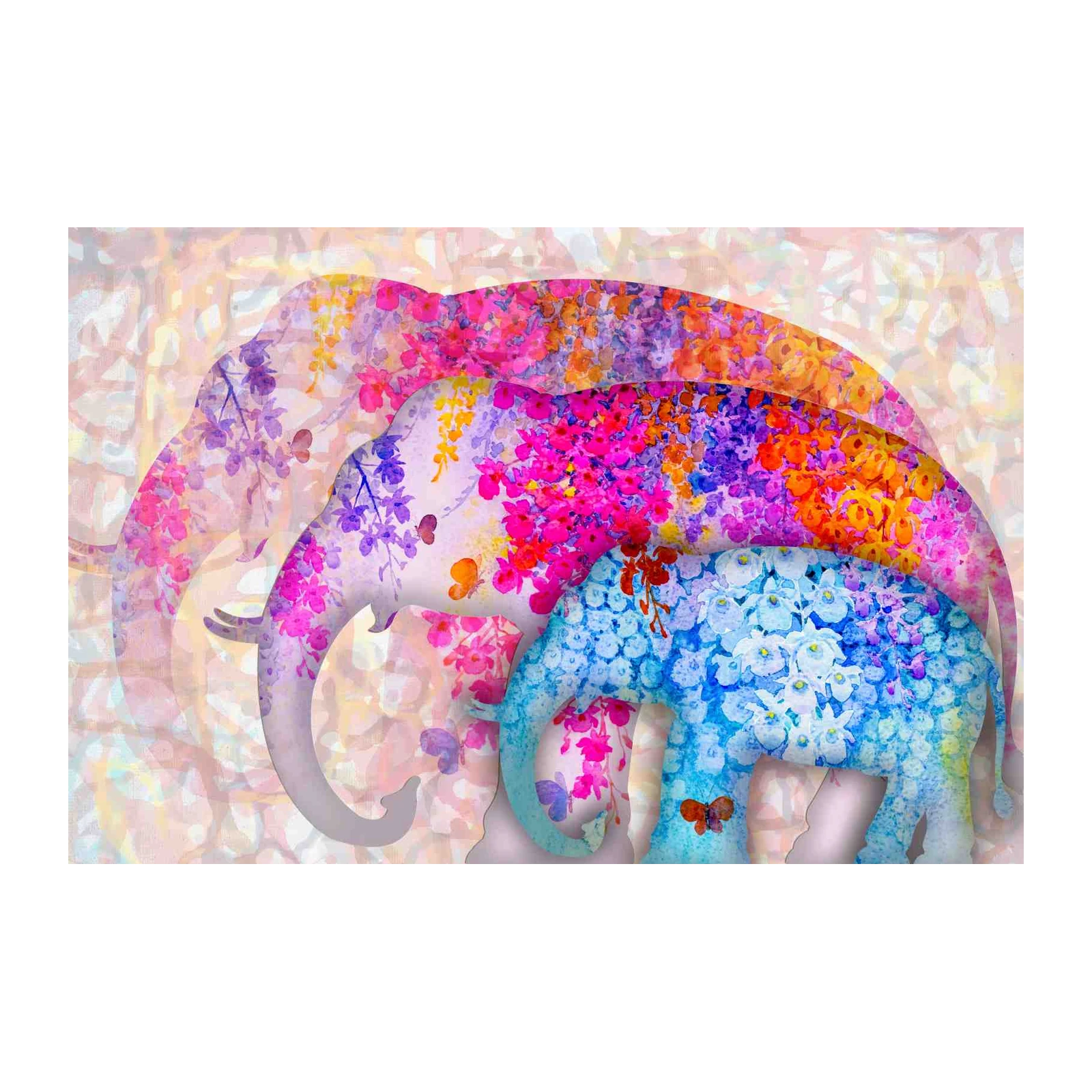 Vibrant Floral Elephants Wall Art
