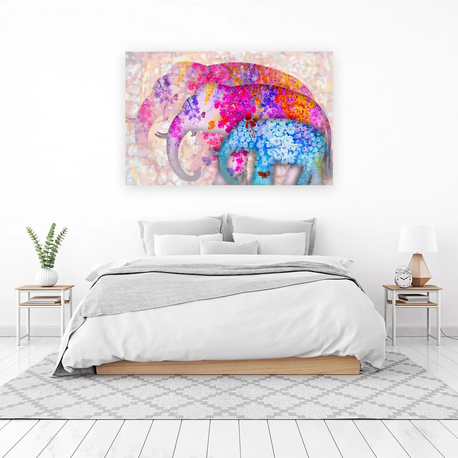 Vibrant Floral Elephants Wall Art
