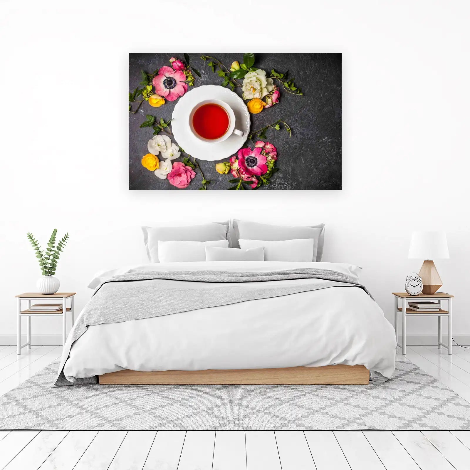 Elegant Tea & Flowers Wall Art - Home Decor