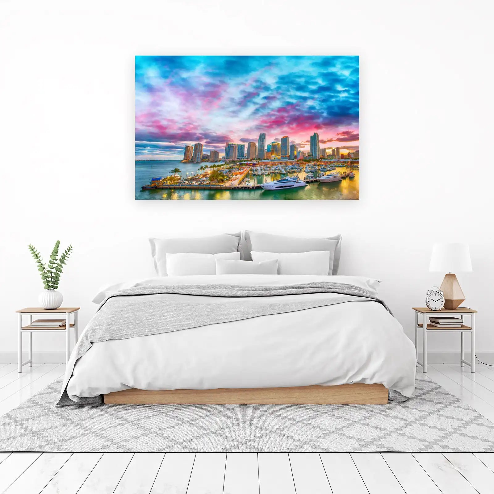 Vibrant Miami Skyline Yacht Harbor Wall Art