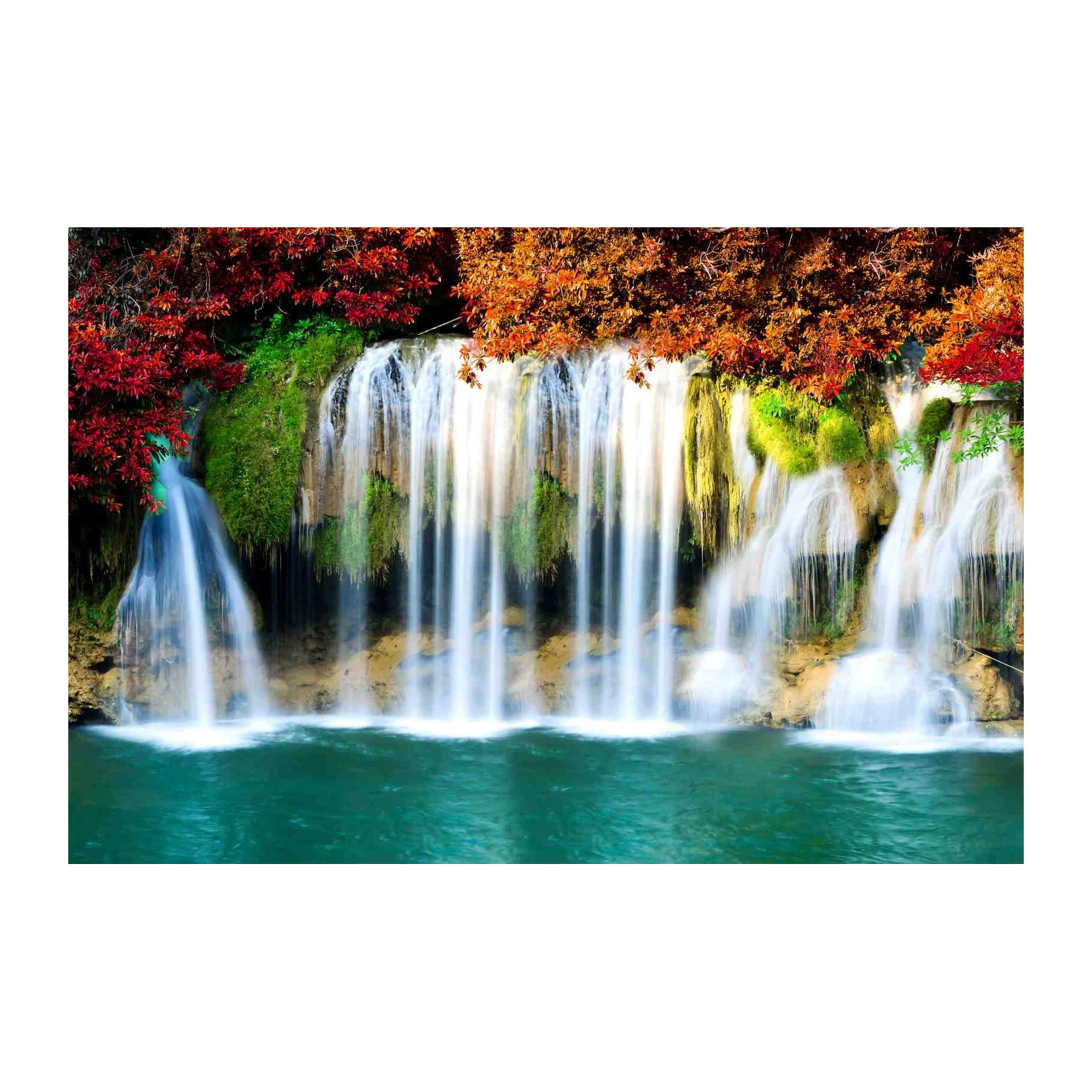 Serene Waterfall & Autumn Leaves Wall Art