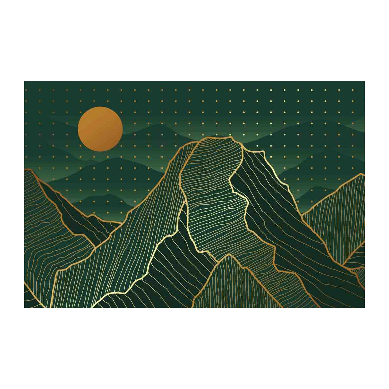 Emerald Mountain Serenity Gold Line Art Wall Art
