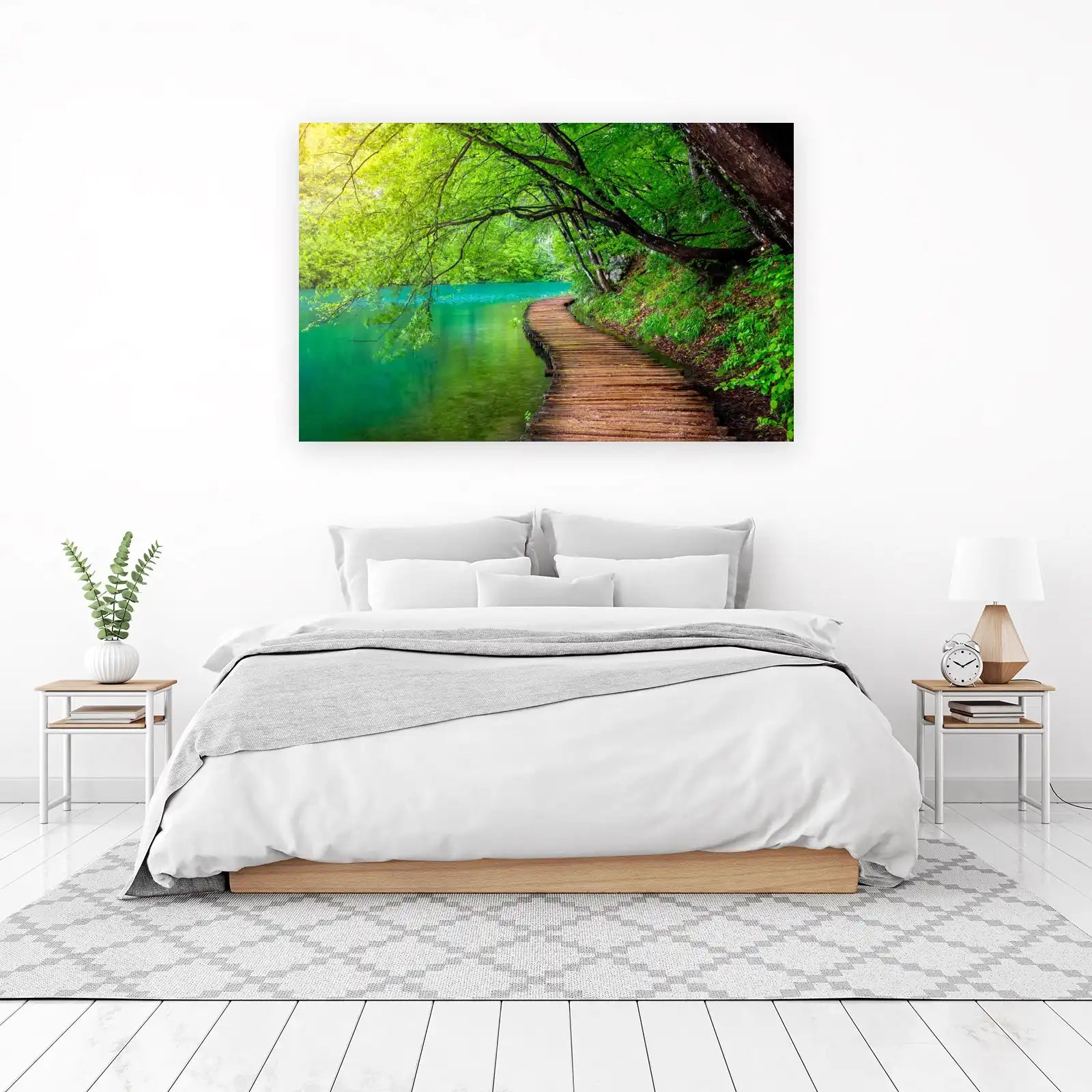 Tranquil Forest Lake Wooden Walkway Wall Art