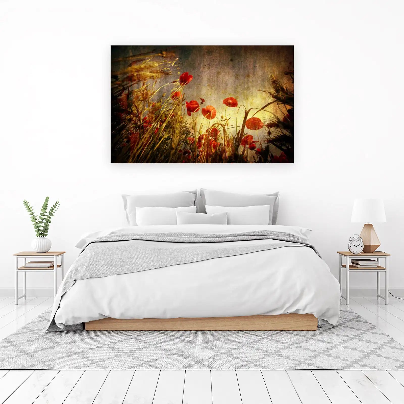 Vintage Red Poppies & Wheat Field Wall Art