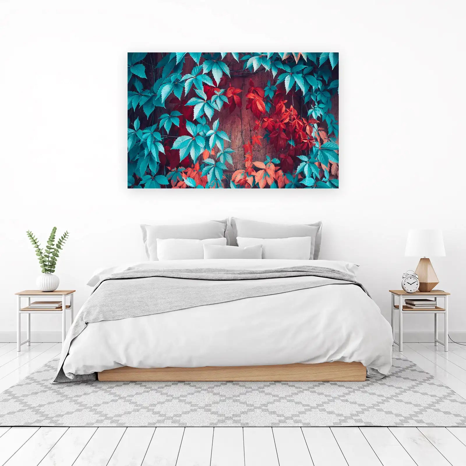 Vibrant Teal & Red Vines Wall Art