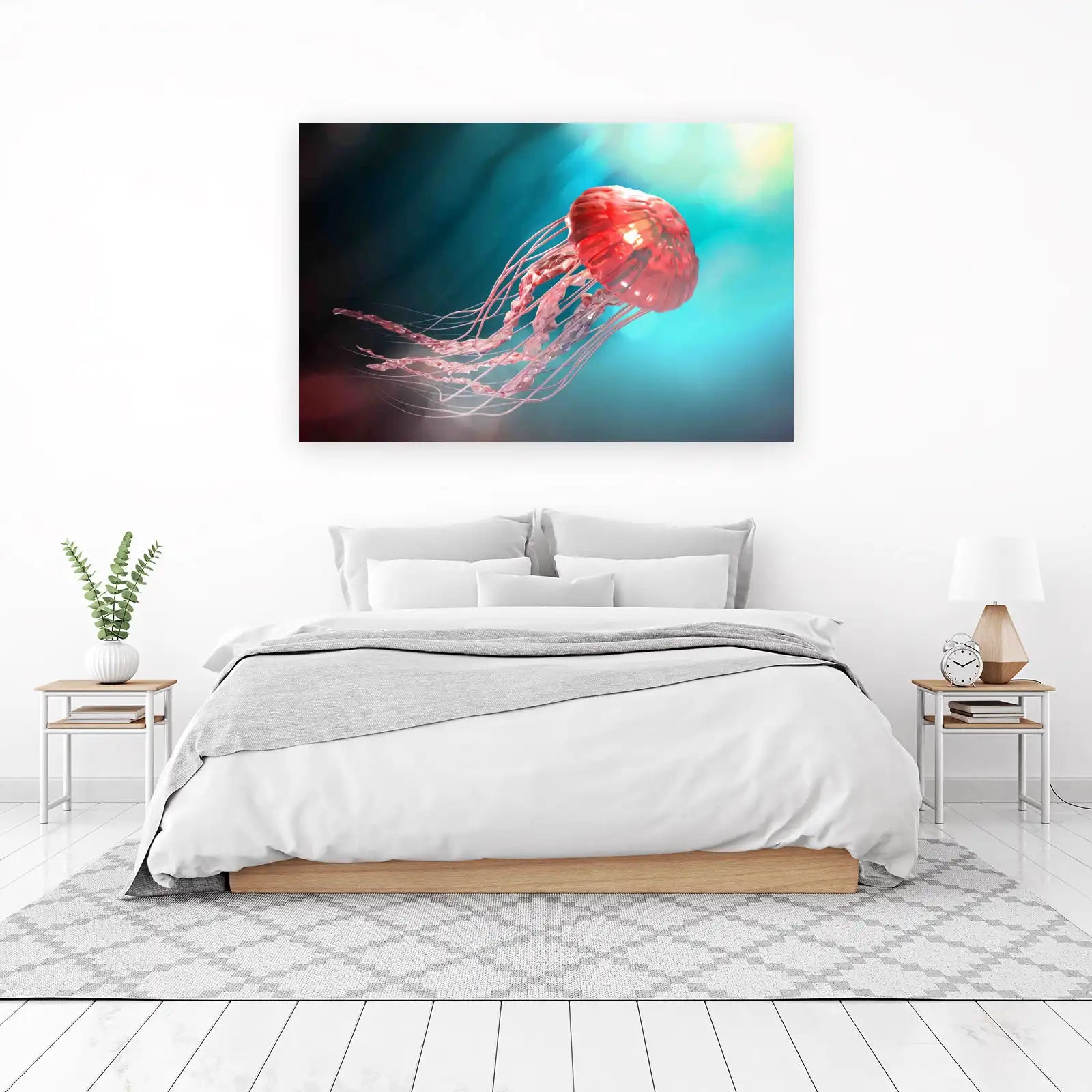 Vibrant Red Jellyfish Ocean Abstract Wall Art