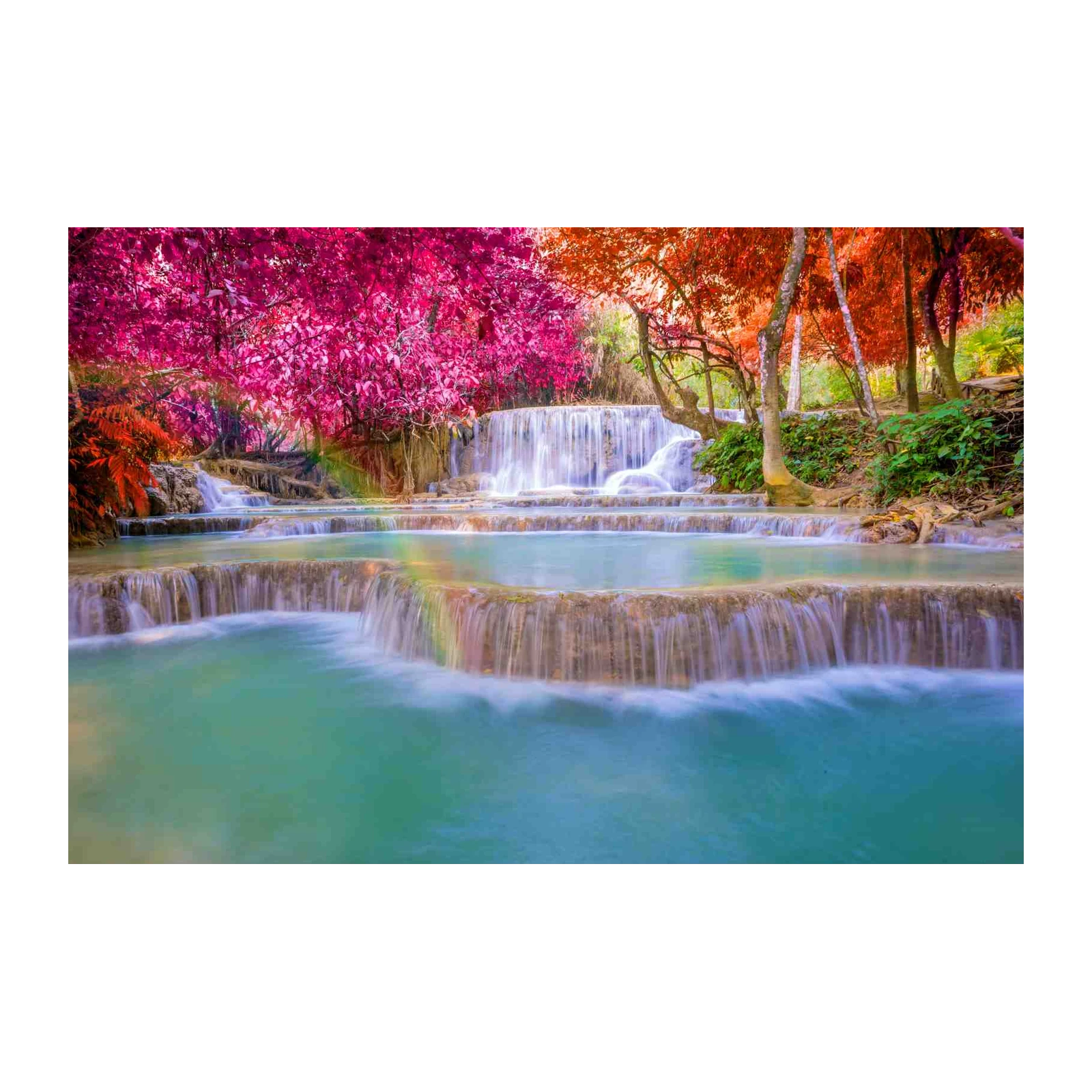 Enchanting Waterfall & Pink Foliage Wall Art