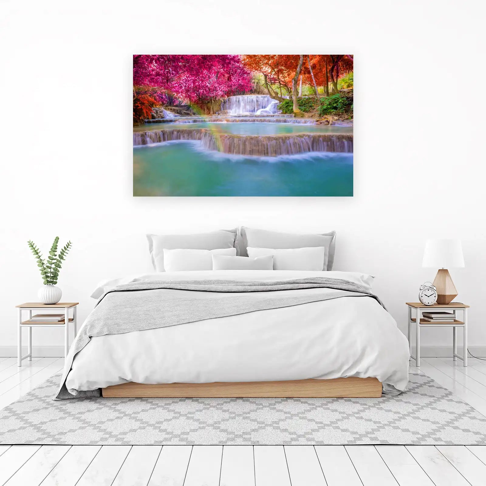 Enchanting Waterfall & Pink Foliage Wall Art
