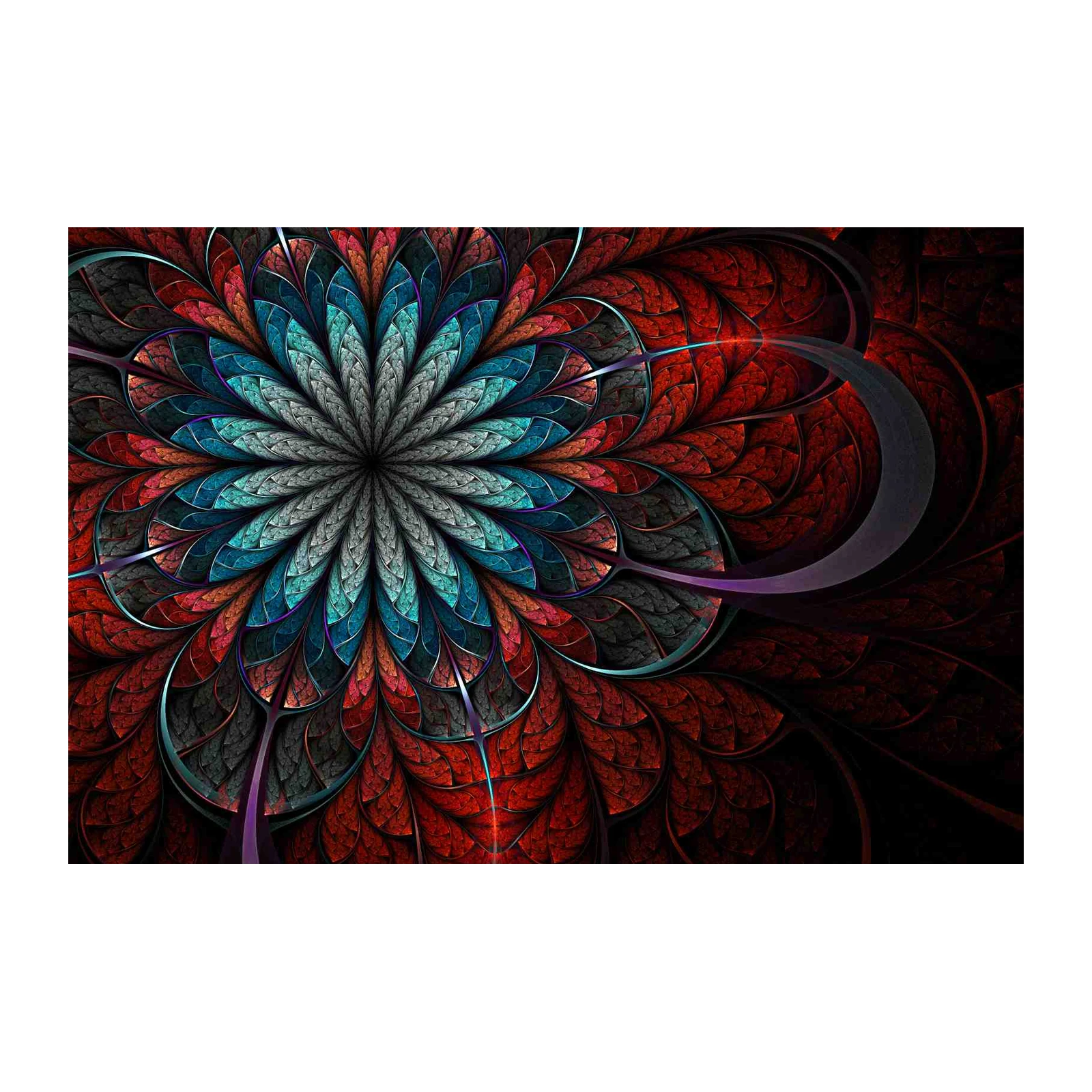 Fractal Flower Red Teal Abstract Art Wall Art