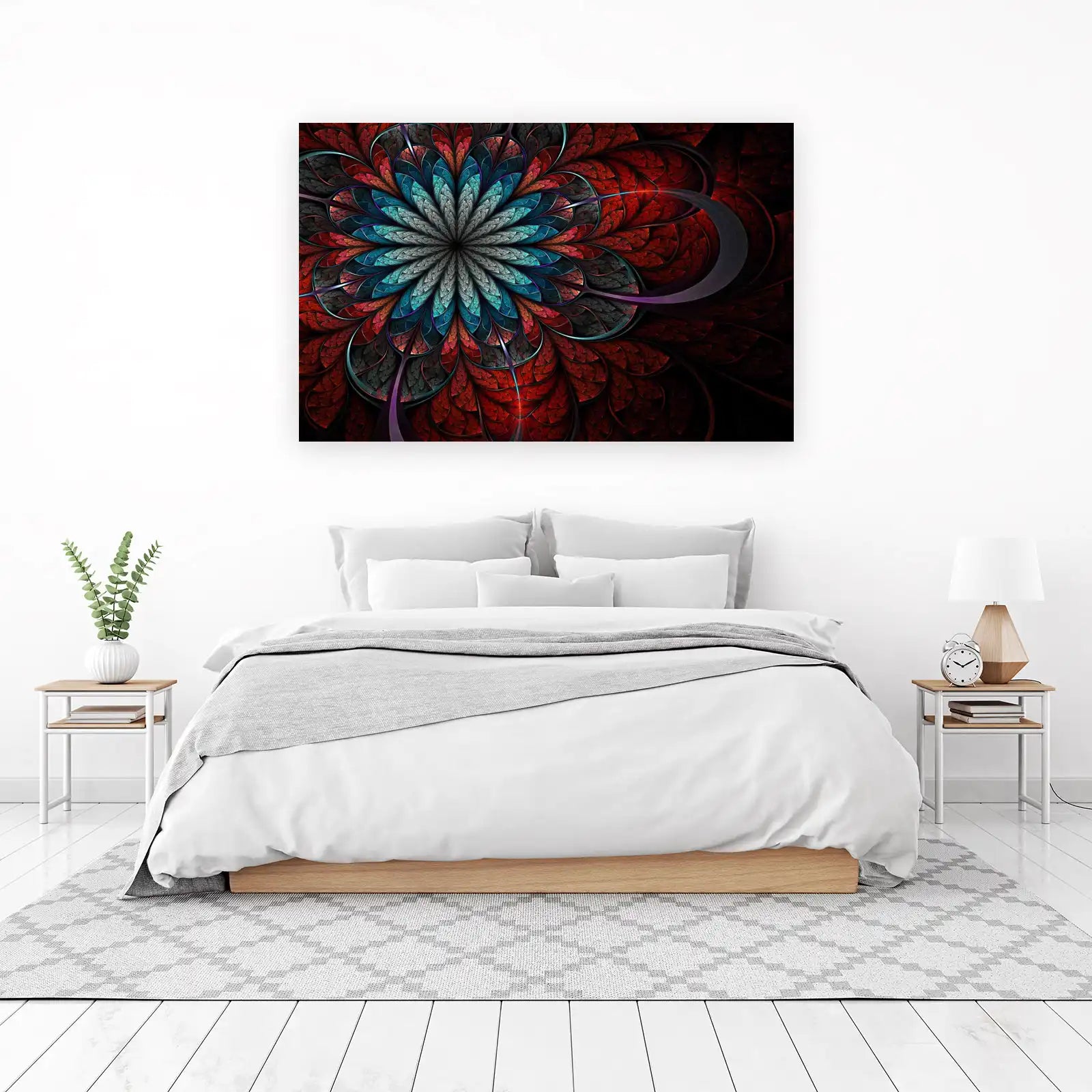 Fractal Flower Red Teal Abstract Art Wall Art