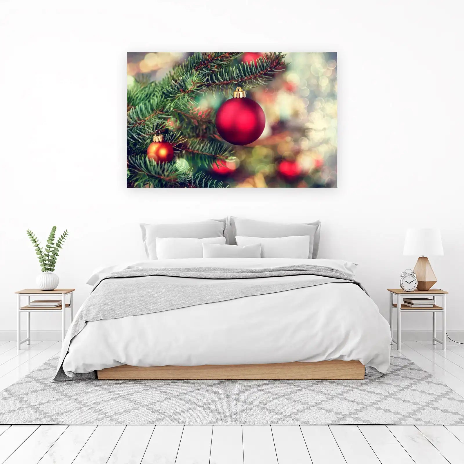 Vibrant Red Bauble Christmas Tree Wall Art