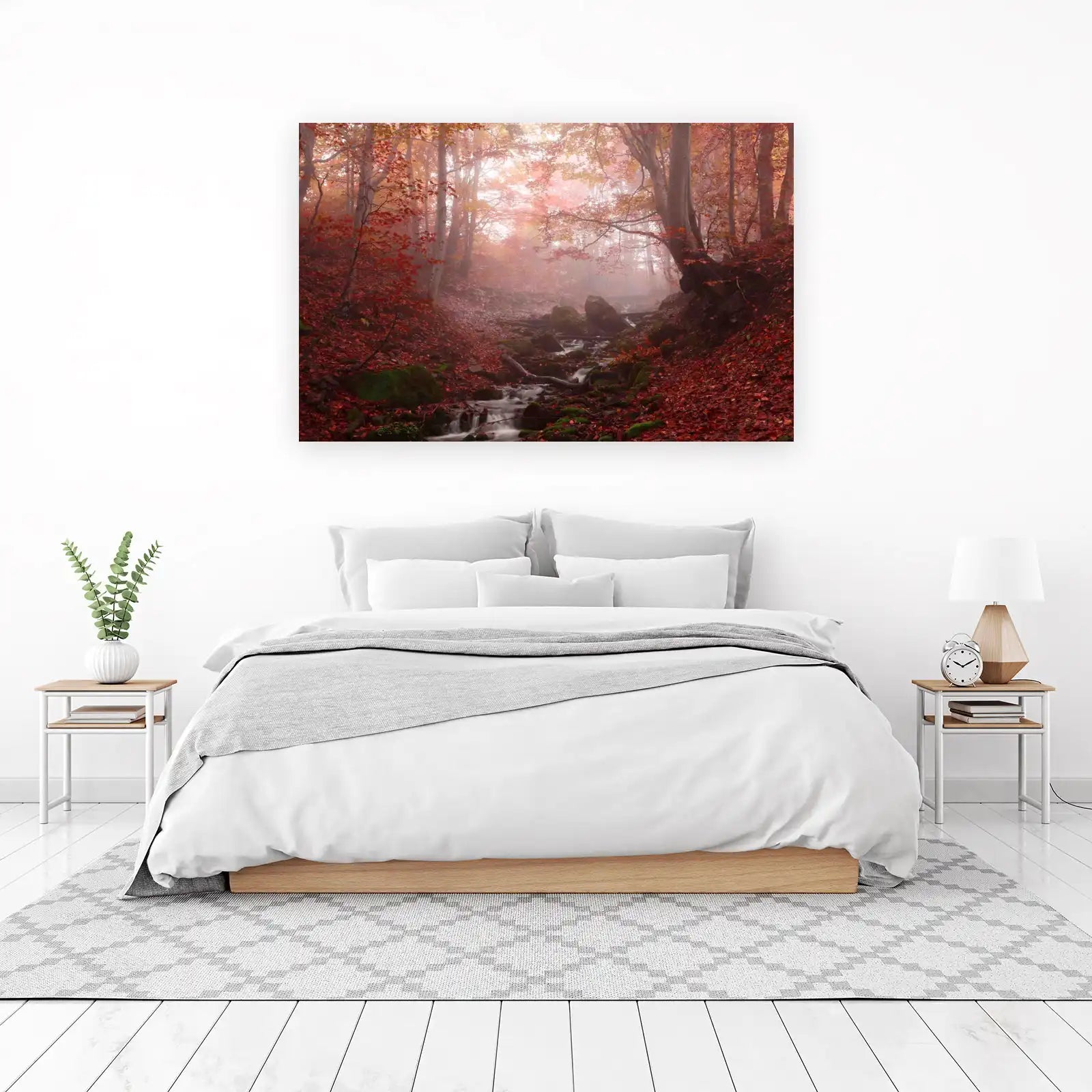 Misty Autumn Forest Stream Wall Art