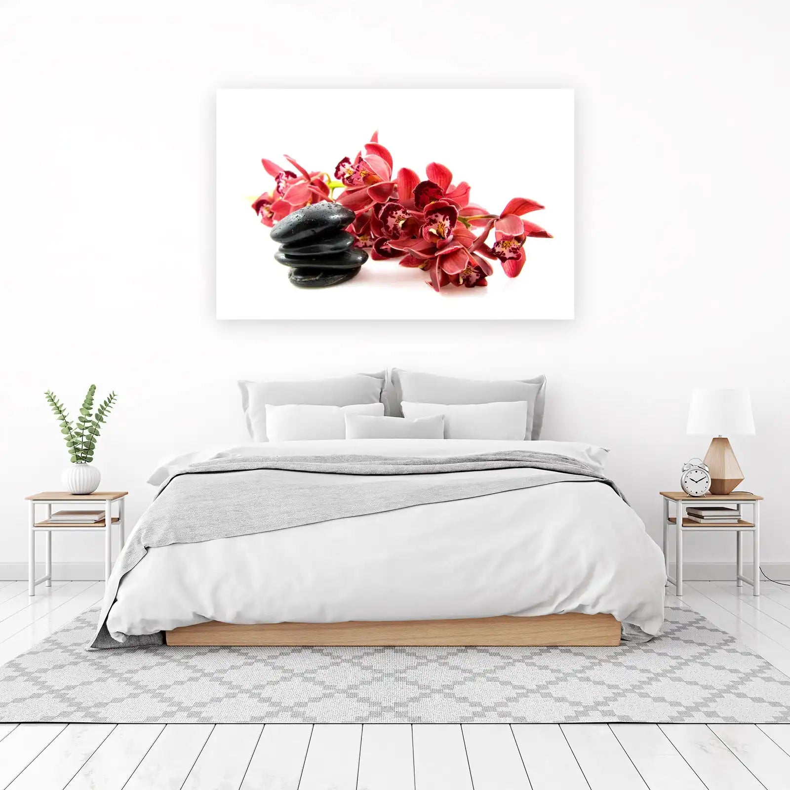 Zen Red Orchids & Black Stones Wall Art