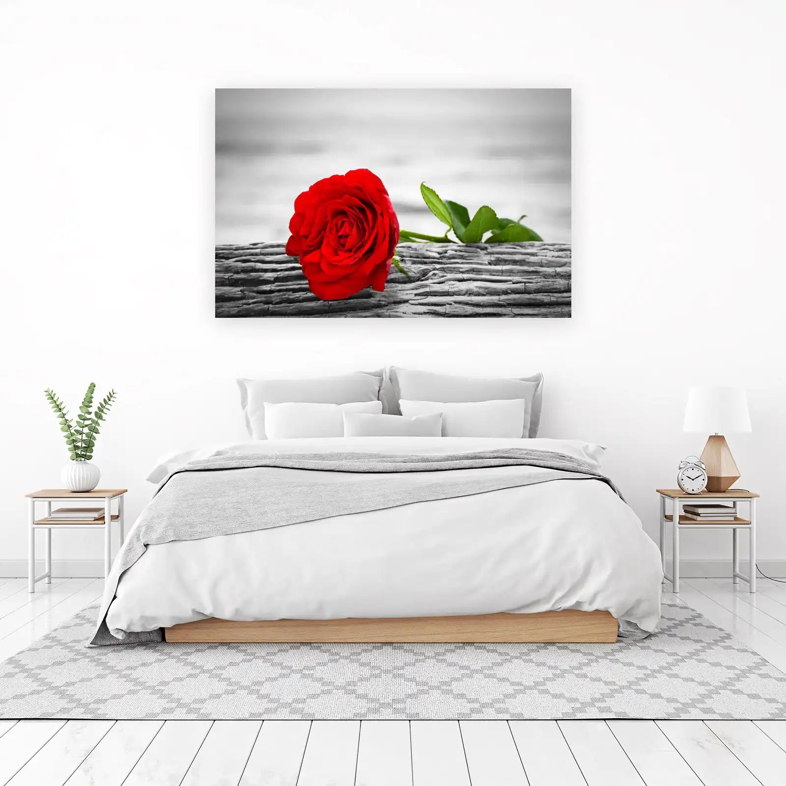 Bold Red Rose on Wood Wall Art