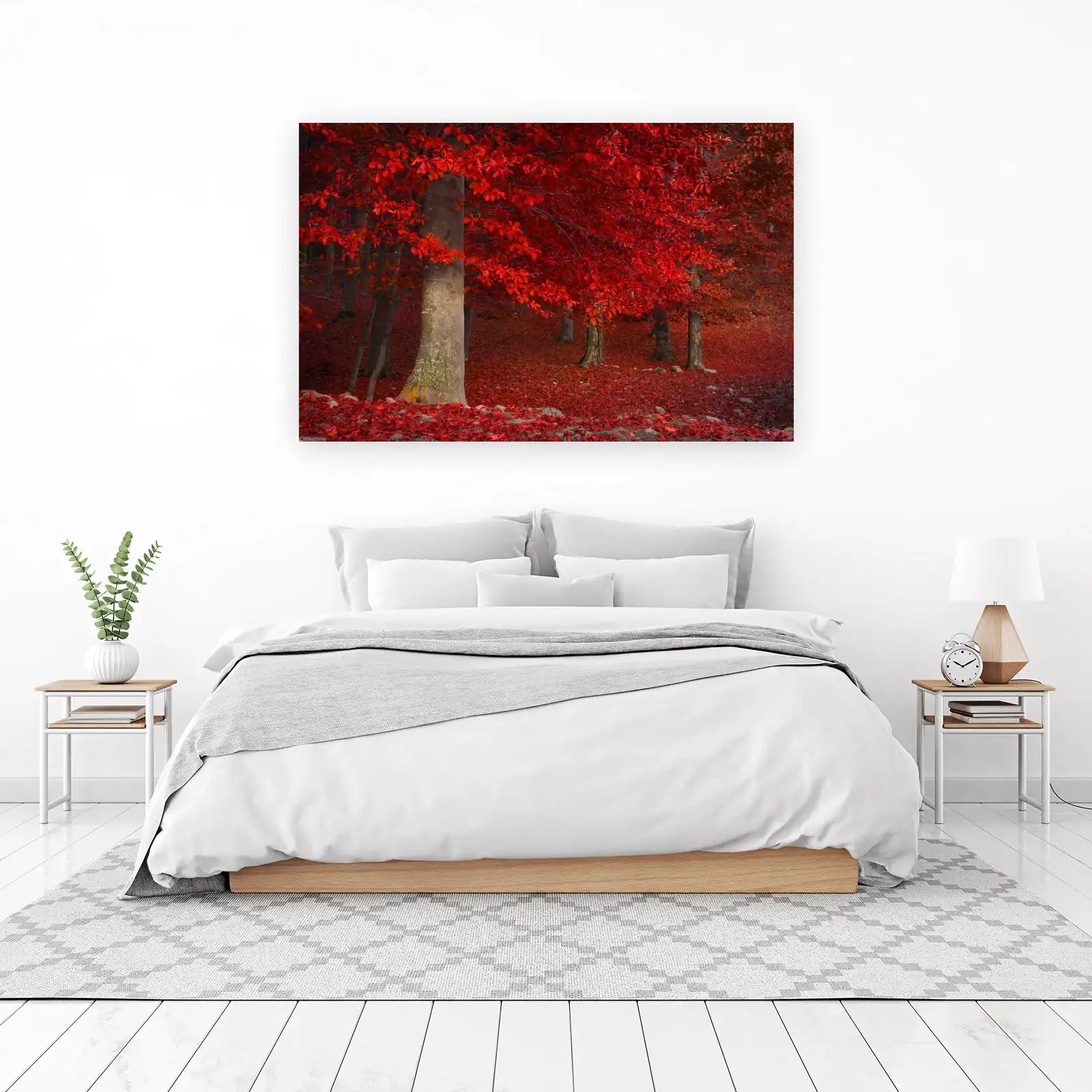 Vibrant Red Forest Autumn Wall Art