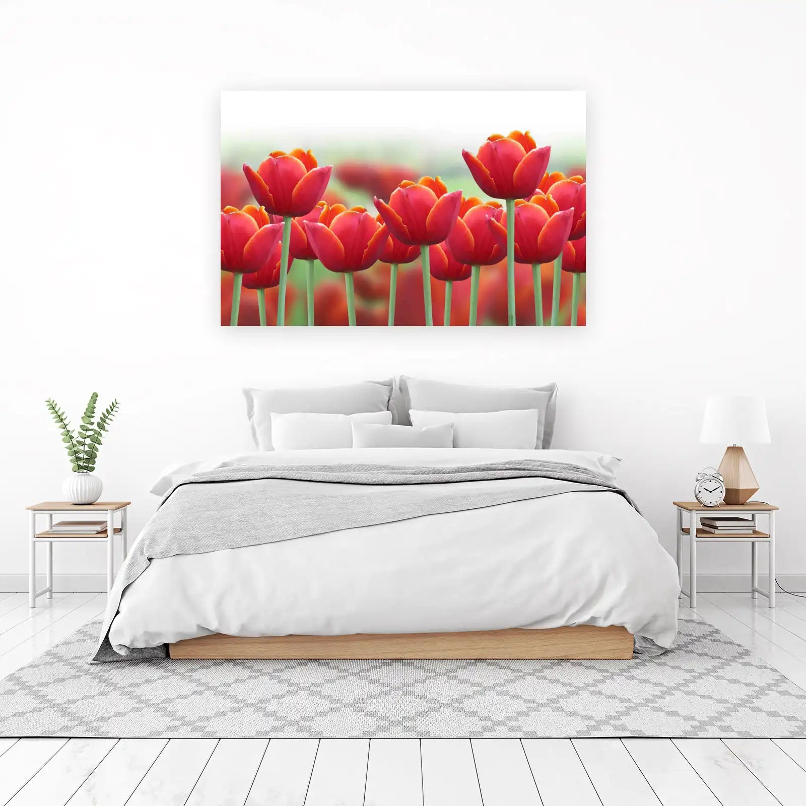 Vibrant Red Tulips Field Wall Art