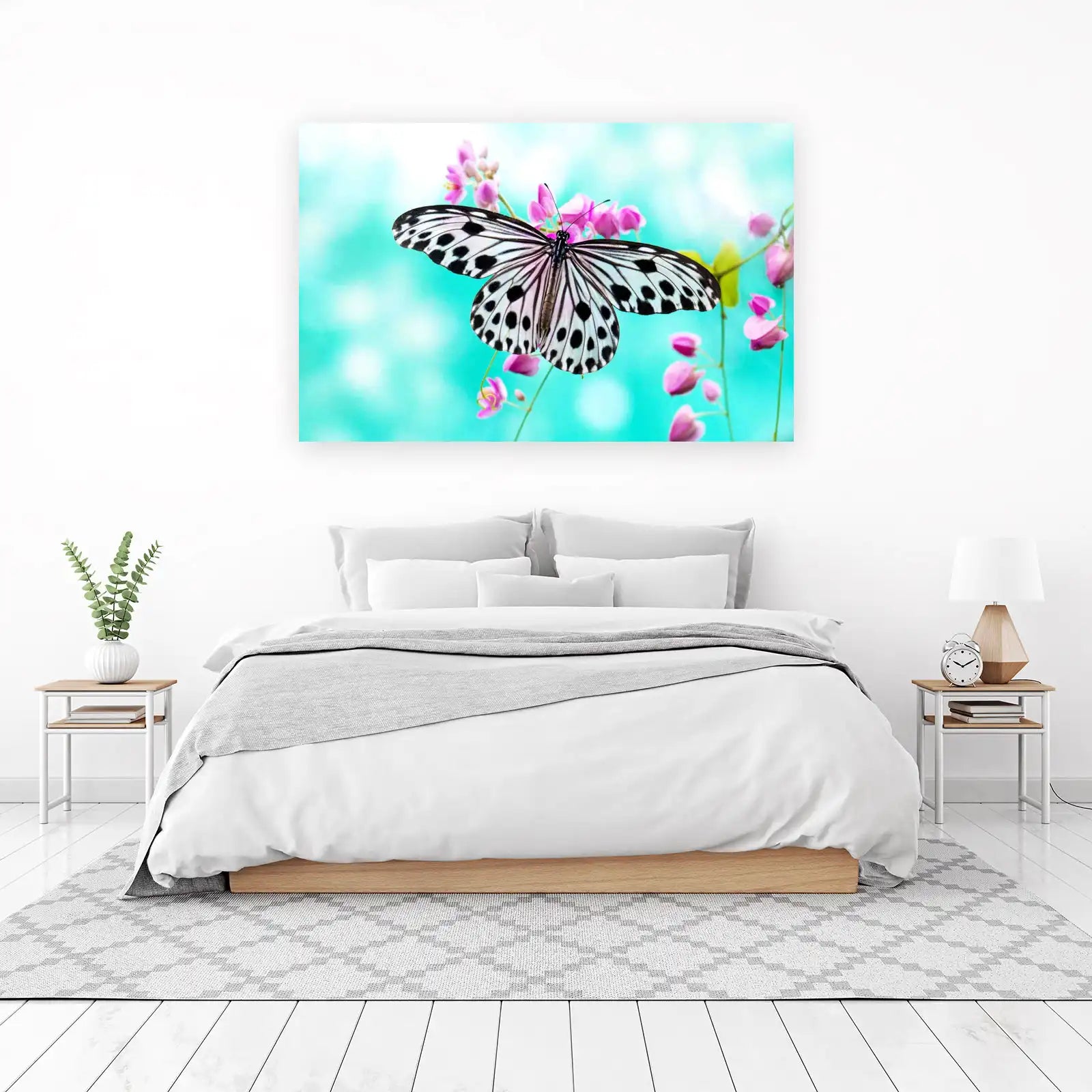 Elegant Butterfly & Pink Blossoms Wall Art