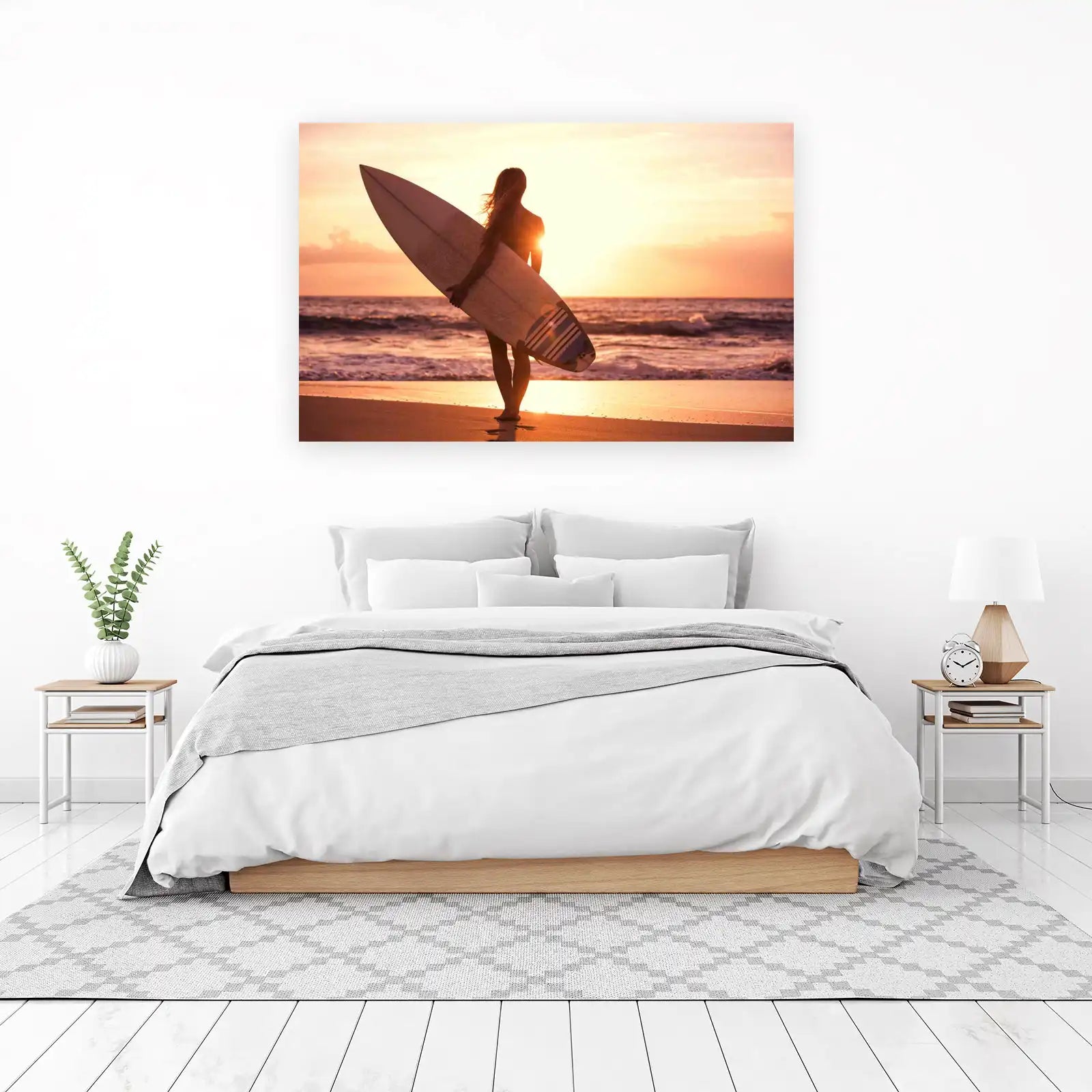 Surfer Girl Sunset Beach Wall Art