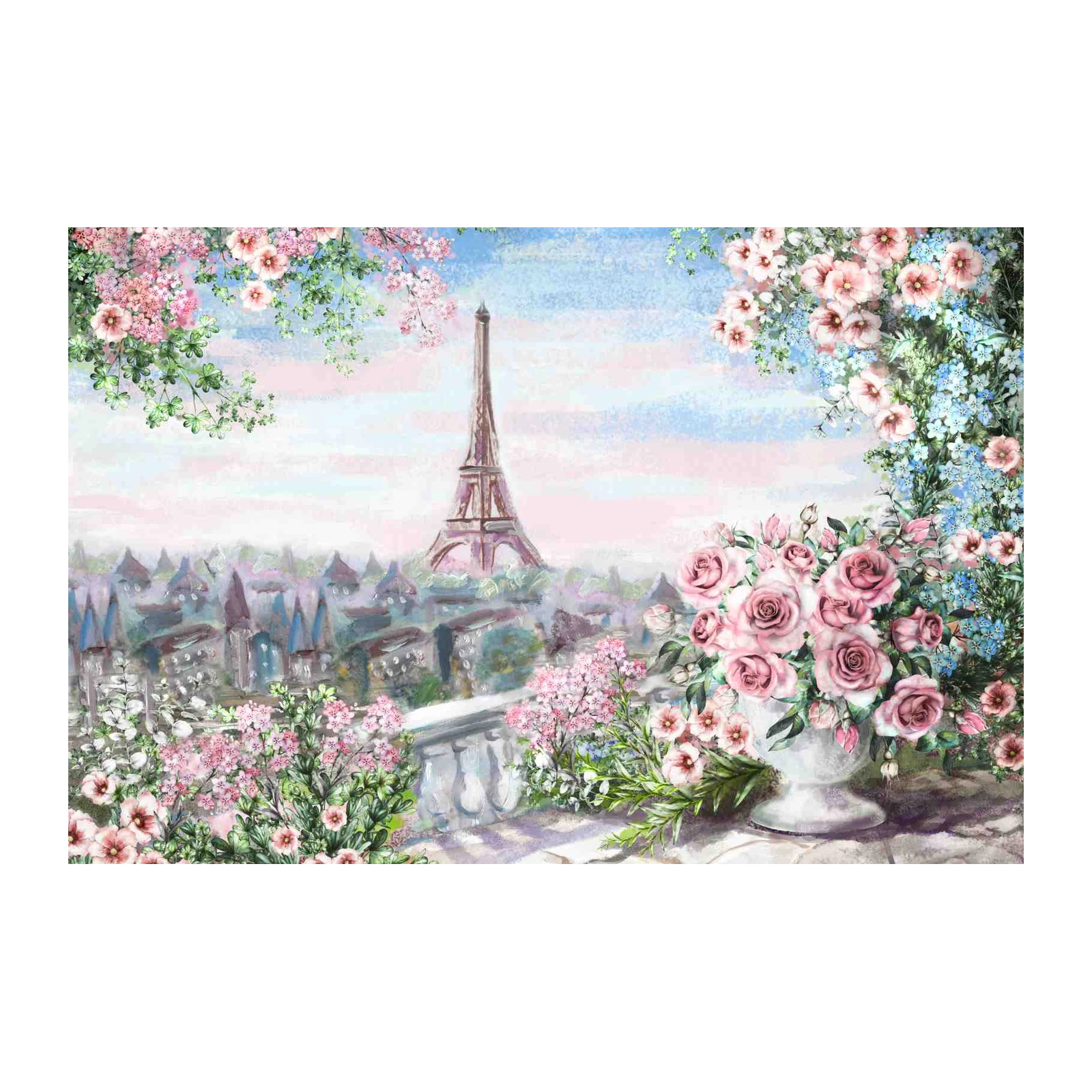 Parisian Romance Eiffel Tower Floral Wall Art