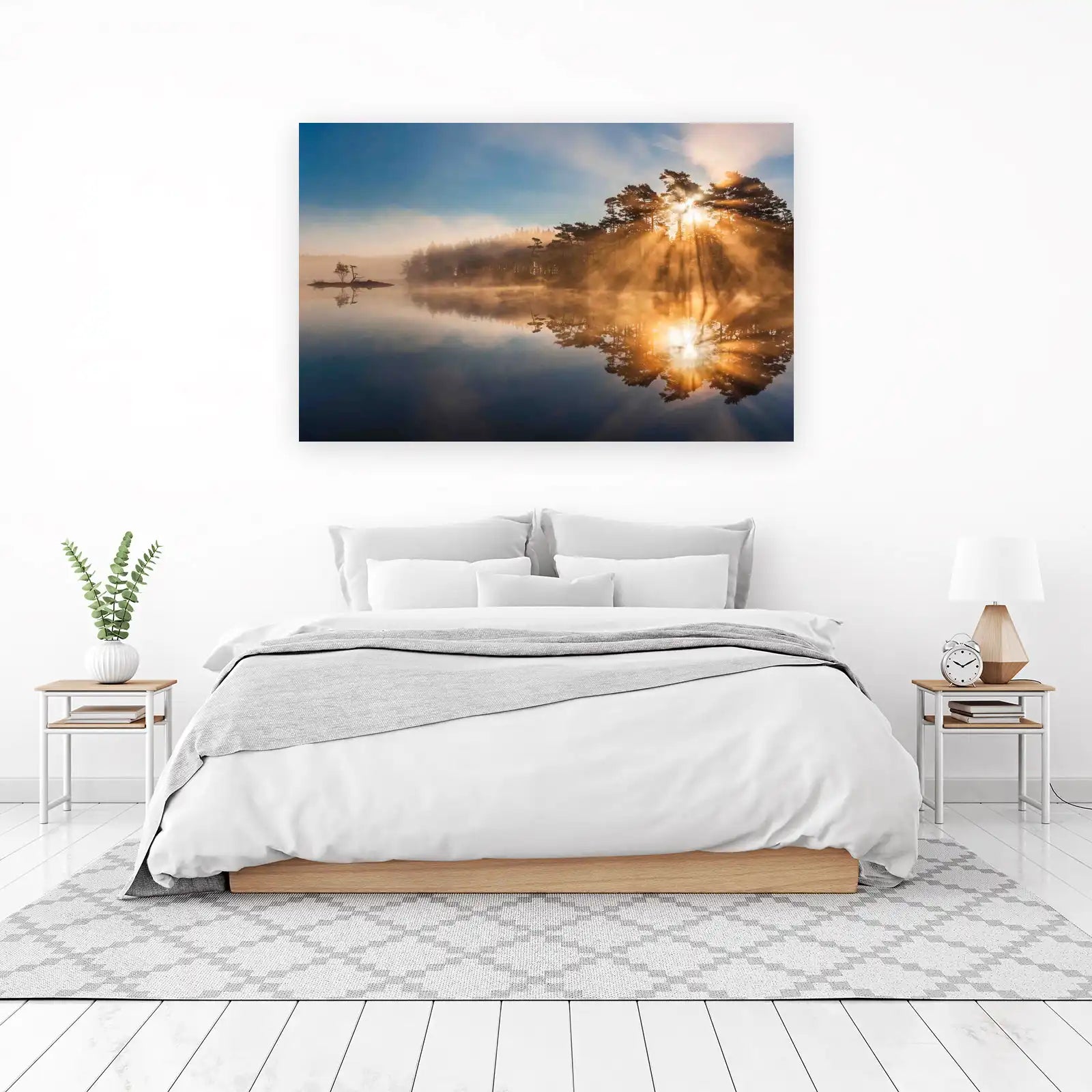Misty Sunrise Forest Lake Wall Art
