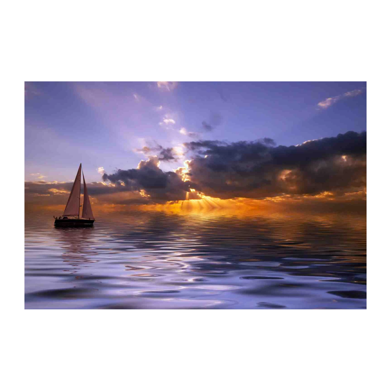 Serene Sailboat Sunset Ocean Wall Art