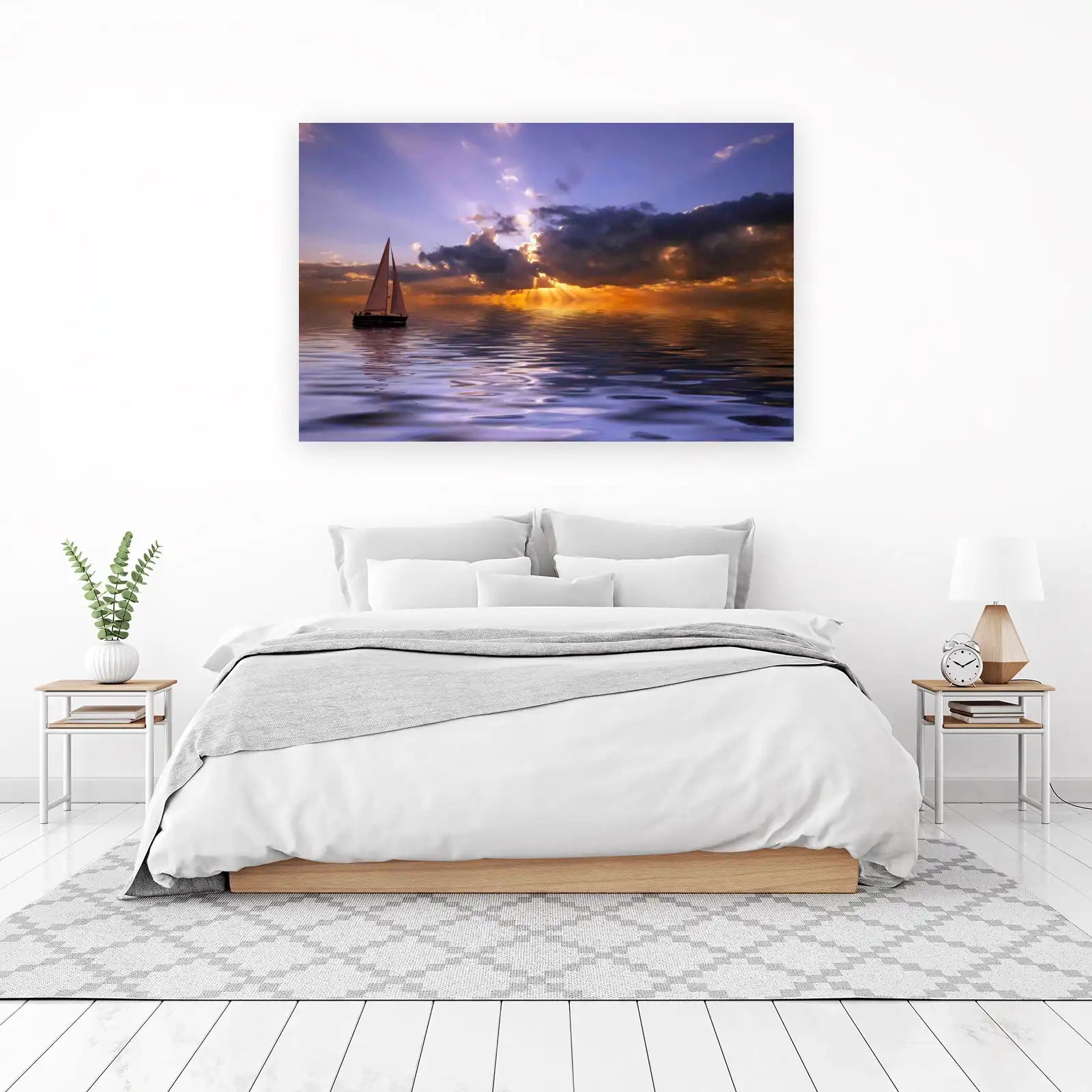 Serene Sailboat Sunset Ocean Wall Art