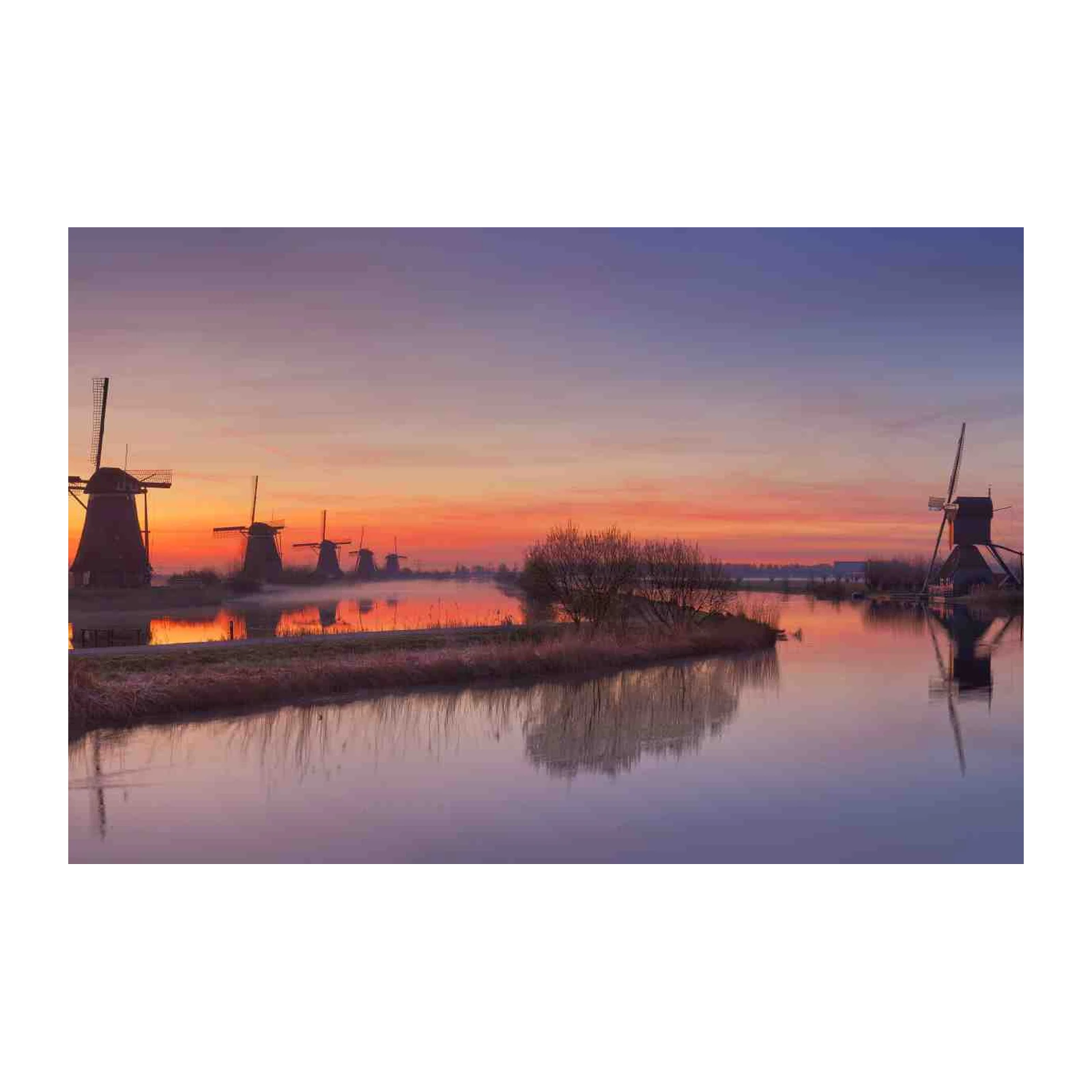 Serene Dutch Windmills Sunset Wall Art
